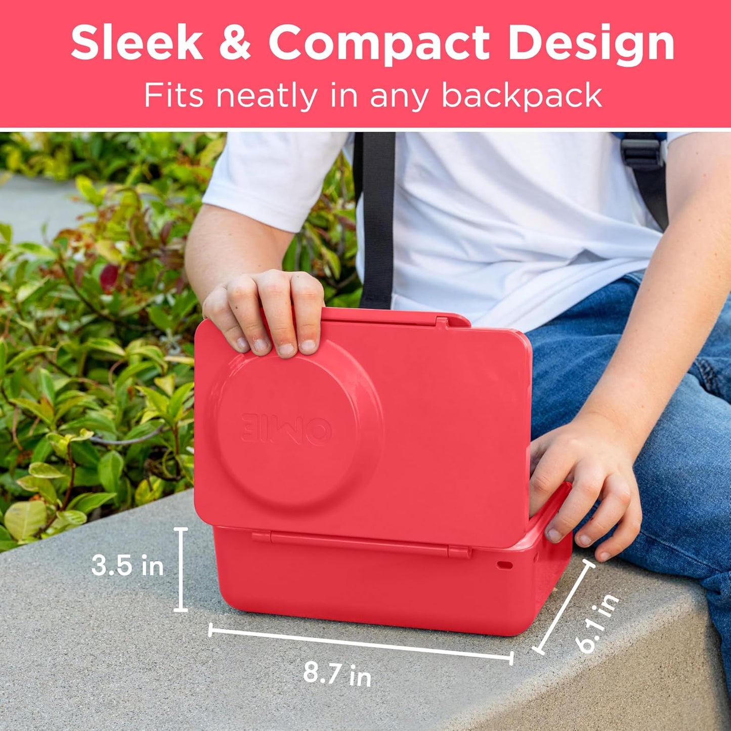 Omie OmieBox UP bento Box for Kids | Insulated Lunch Box | Leak Proof Vacuum Insulated Thermal Food jar | Cooler ice Pack | 2 Compartments (Cherry Pink)