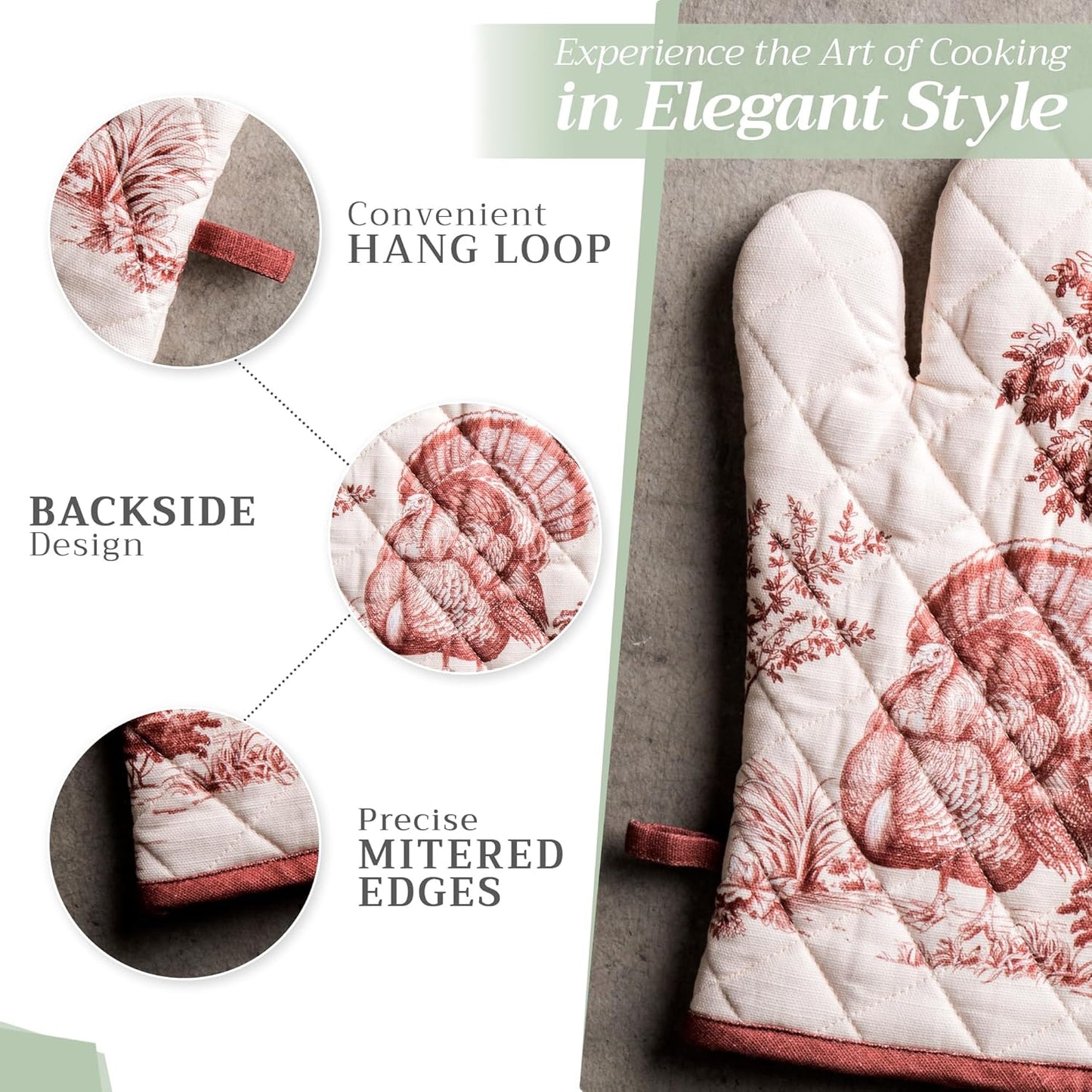 Maison d' Hermine Oven Gloves 100% Cotton Oven Mitt 7" x 13" with Loop Heat Resistant, BBQ, Cooking Gloves, Baking, Grilling, Kitchen, Handling Hot Pans (Pack of 1, Holy Jouy - Brown)