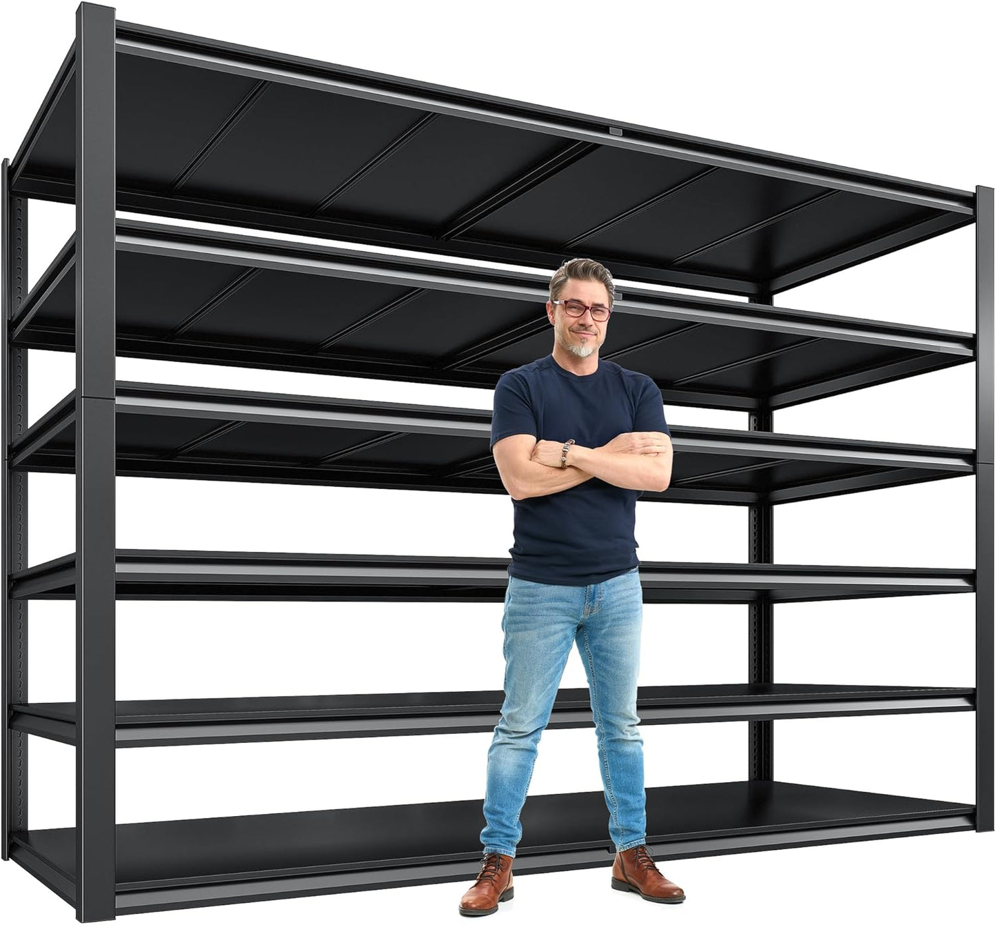 REIBII Storage Shelves, 55.1" W Garage Shelving Heavy Duty, Shelving Unit Load 3500LBS, Adjustable 6-Tier Metal Shelving for Commercial Pantry, Warehouse, Basement, 55.1" W x 25.8" D x 84.1" H