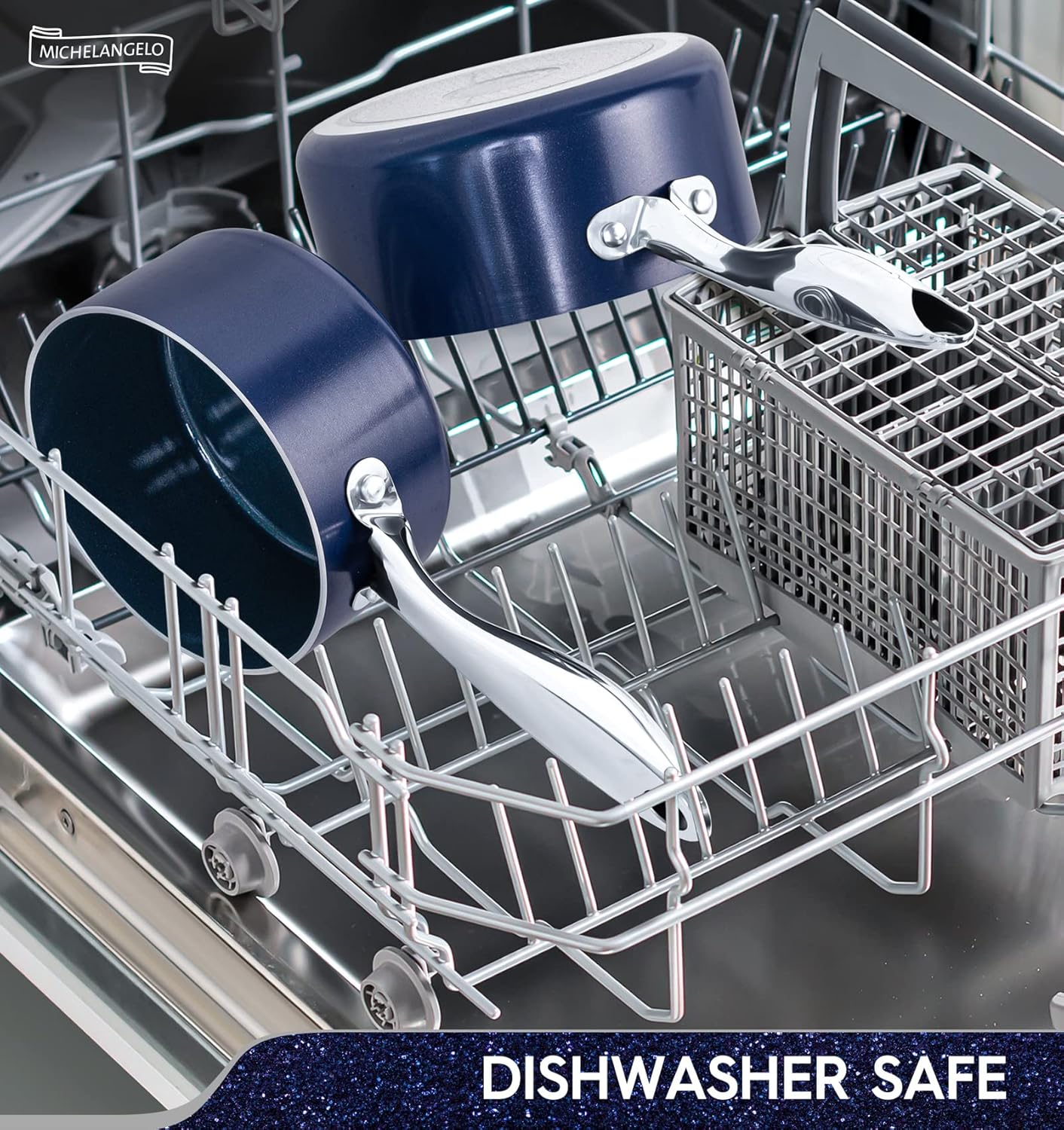 MICHELANGELO Saucepan Set, 1Qt & 2Qt Ceramic Sauce Pan with Lid, Nonstick Saucepans with Lids, Small Pot with Stainless Steel Handle, Oven Safe, Blue