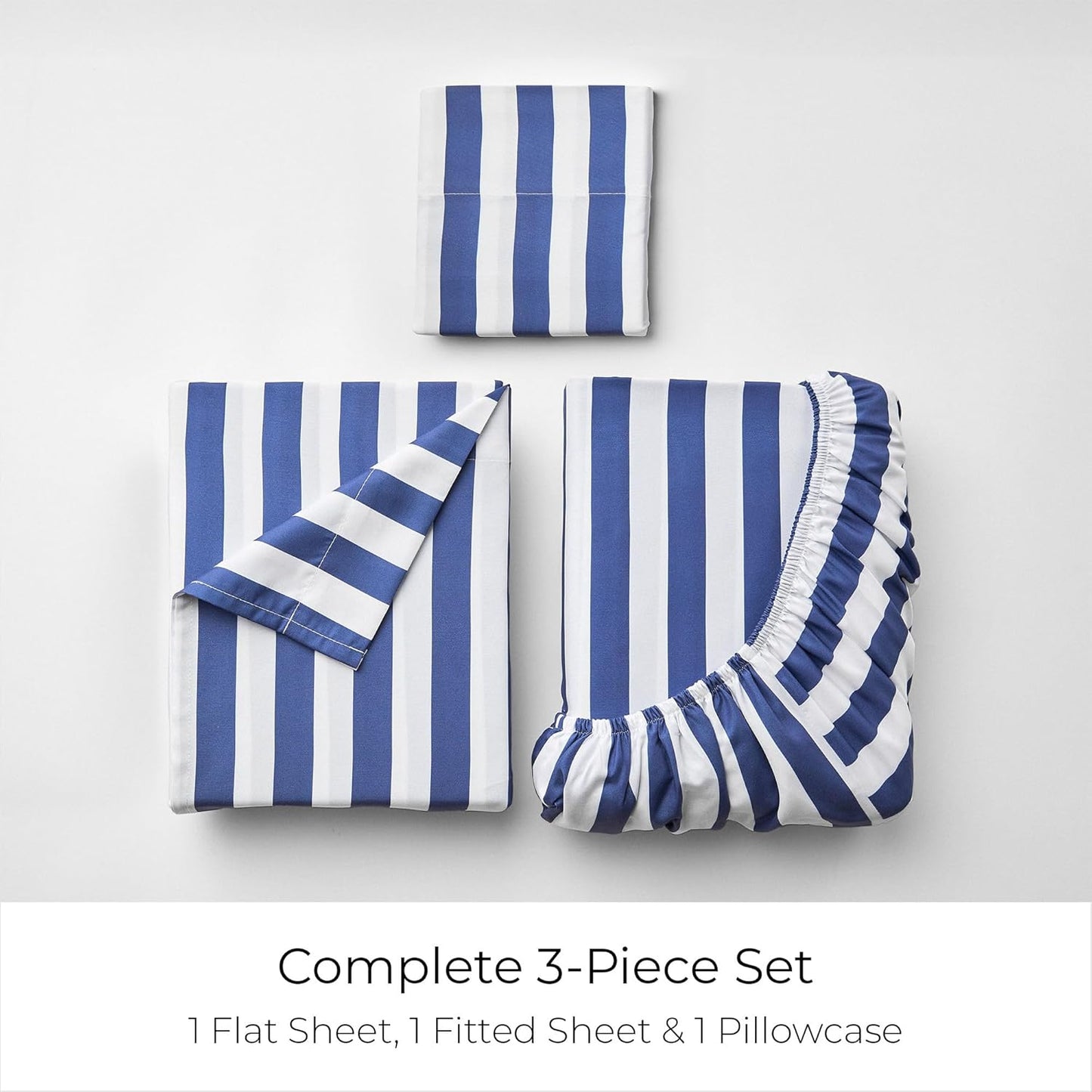 Mellanni Twin XL Sheets Set - 3 PC Iconic Collection Bedding - Hotel Luxury, Soft, Cooling Bed Sheets - Wrinkle, Fade, Stain Resistant (Twin Extra Long, Oxford Stripe Blue Nova)