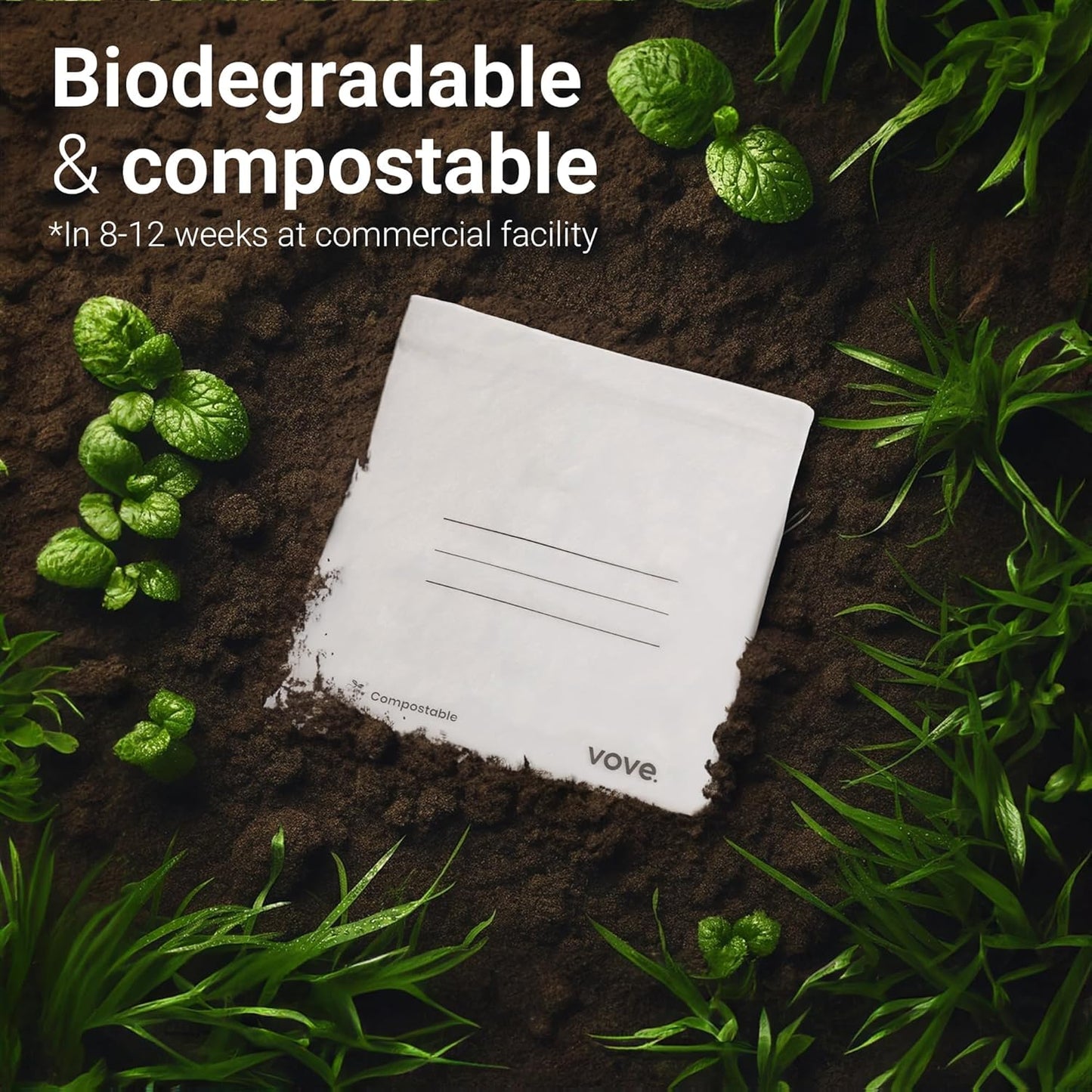 Vove Compostable Zip Bags 140-Pack | Multi-Size Biodegradable Food Storage Bags | PLA PBAT Eco-Friendly | Certified Sustainable Kitchen Storage | Zero Waste