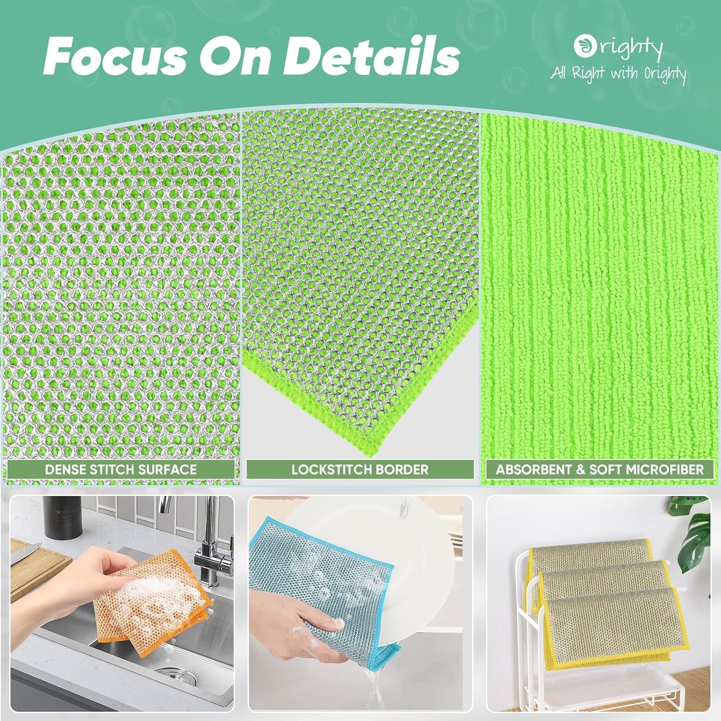 Orighty Multipurpose Wire Dishwashing Rag 12 Pcs, Upgraded Double-Layer Non-Scratch Wire Dish Cleaning Cloths, Kitchen Reusable Steel Scrubber, Powerful Dishcloth Rag for Cookware, Multicolor, 7"x8"