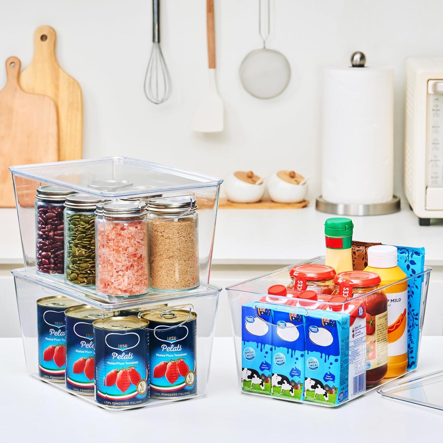 theaoo Clear Storage Bins with Lids Stackable - Large Plastic Containers for Pantry Organization and Storage - Perfect for kitchen,Fridge,Laundry Room,Bathroom,Garage,Closet,Cabinet Organizer - 4 Pack