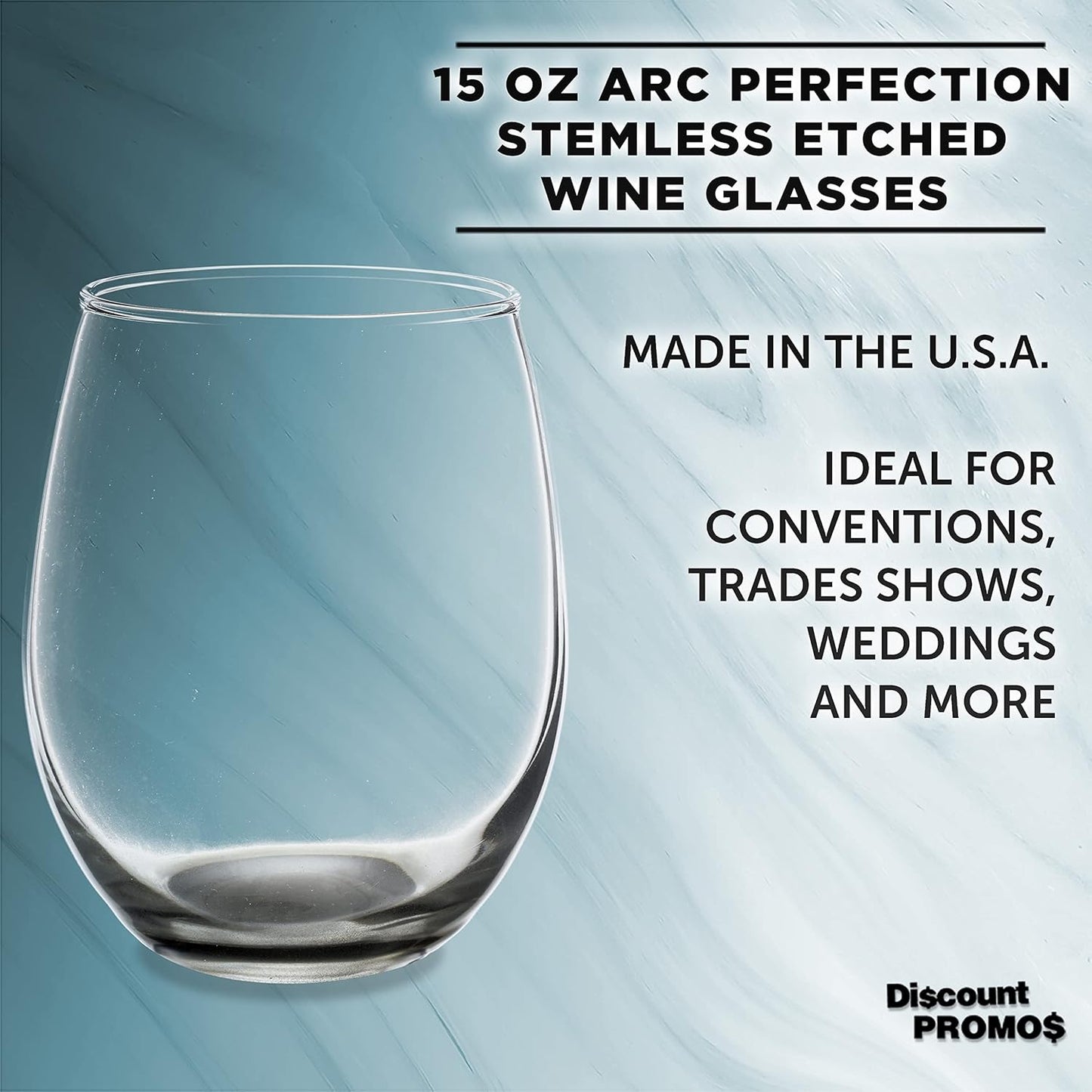 DISCOUNT PROMOS Stemless Wine Glasses in Bulk by ARC Perfection, 15 oz, 10 pack, Red or White Wine Glass Set, Black
