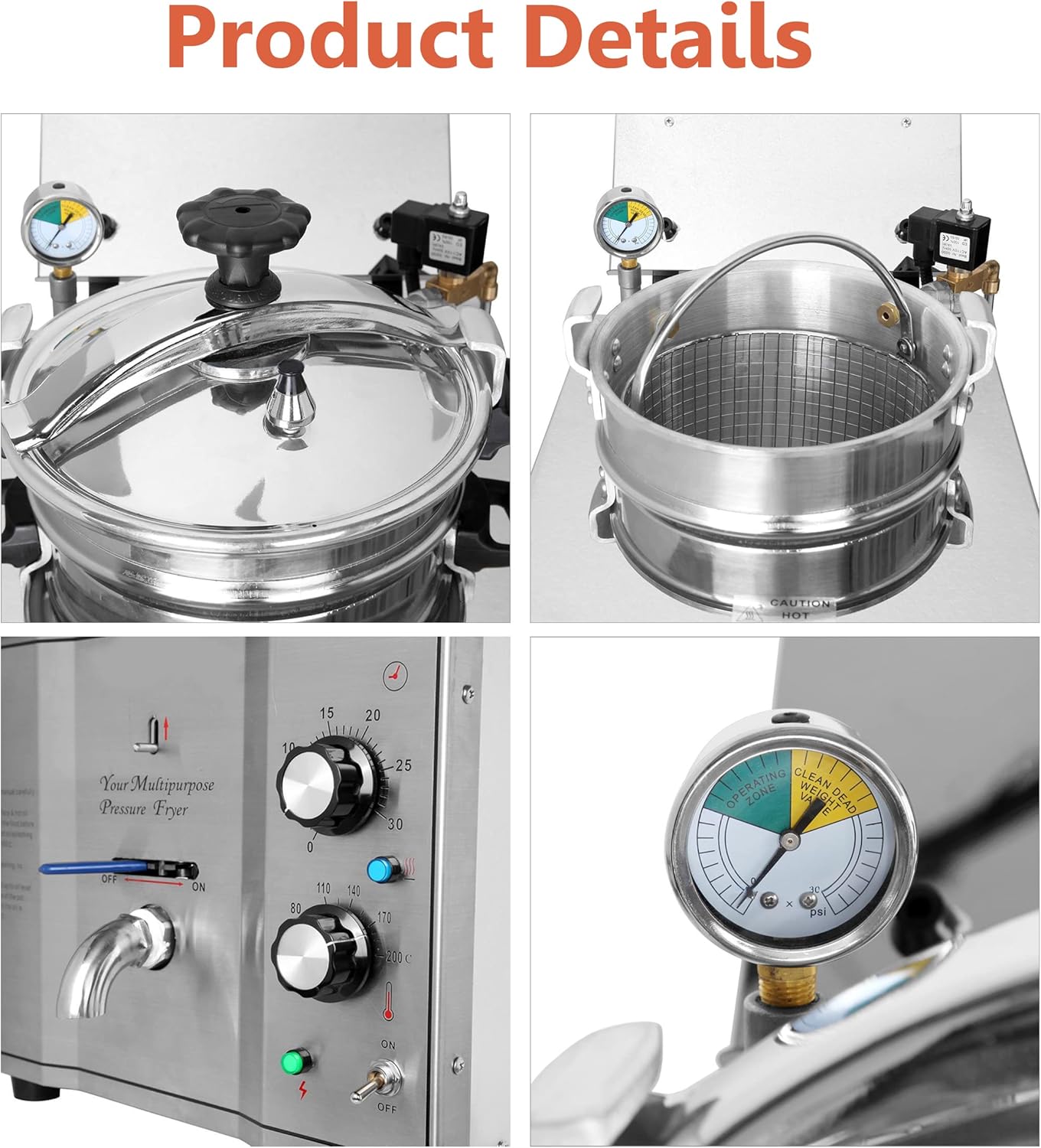 INTSUPERMAI 16L Commercial Electric Pressure Fryer Stainless Steel Countertop Pressure Fryer Electric Fried Chicken Stove Professional Tabletop Restaurant Kitchen Frying Machine 110V 2.4KW