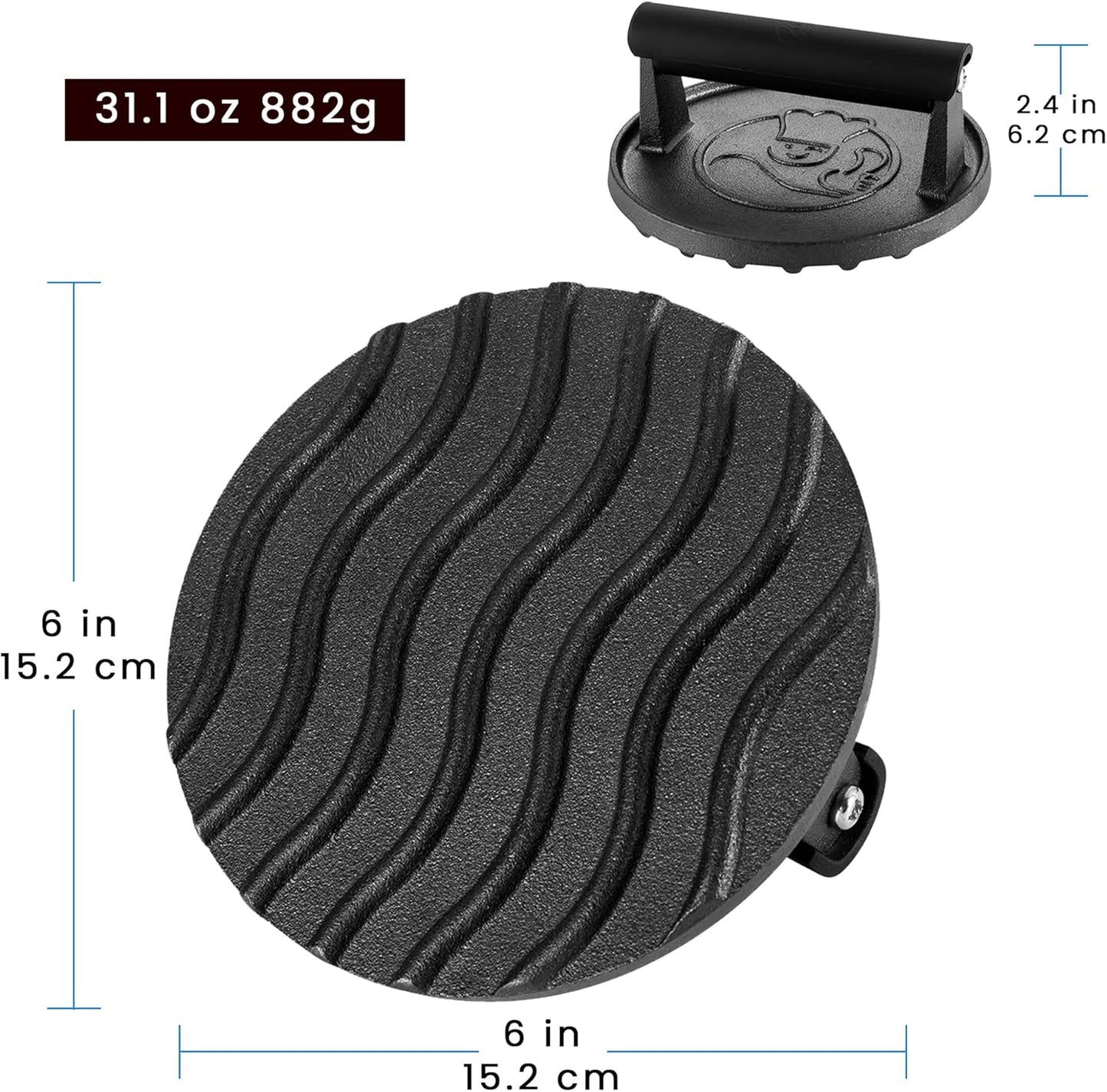 Smash Burger Press for Griddle, 2 lb Heavy Duty Burger Smasher Tool with Heat-Resistant Handle, Premium Cast Iron Bacon & Sandwich Maker, Hamburger Press for BBQ Grilling Accessories, 5-Year Warranty