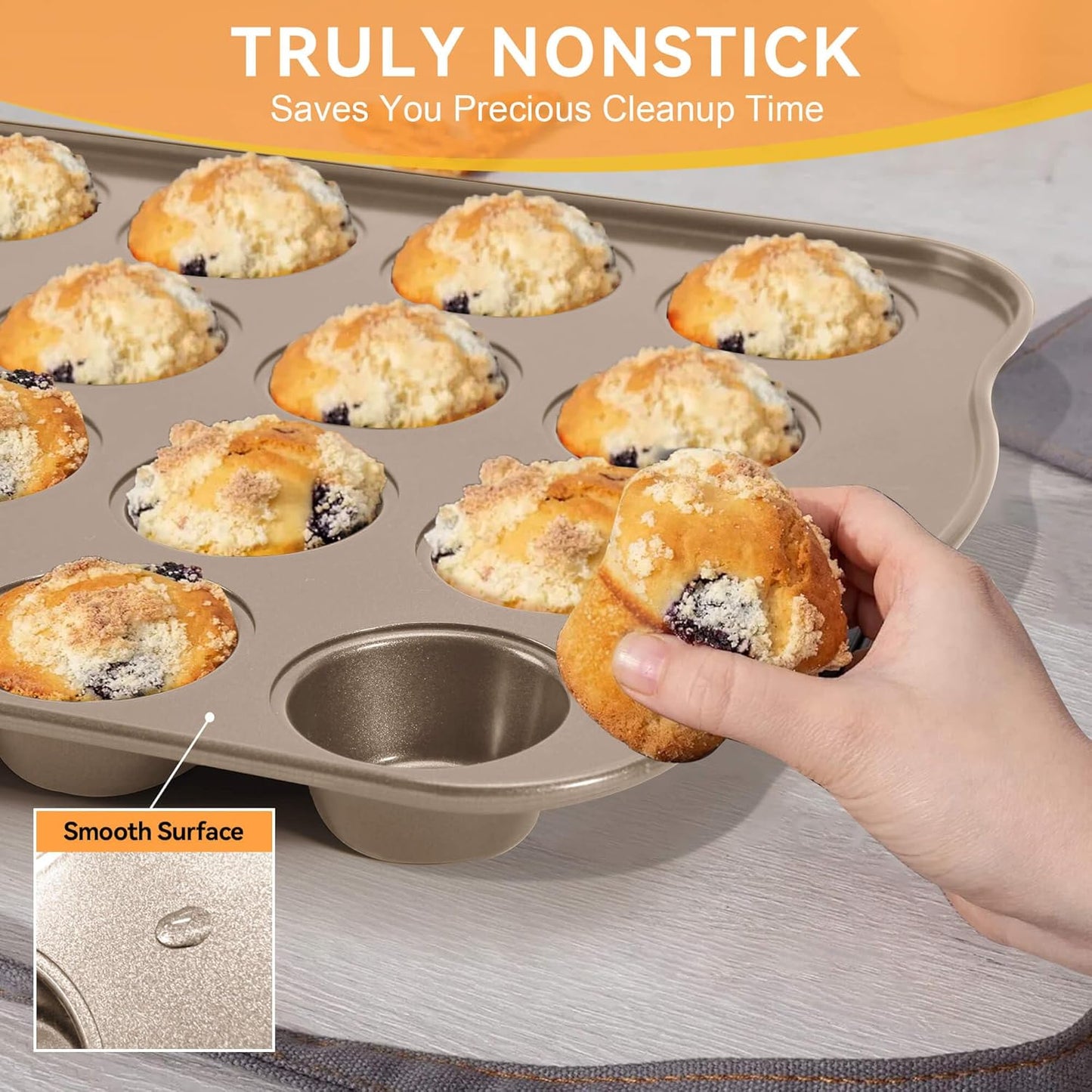 Mini Muffin Cupcake Pans 2 Pack, 24-Well Nonstick Mini Muffin Tin, PTFE Free and Dishwasher Safe