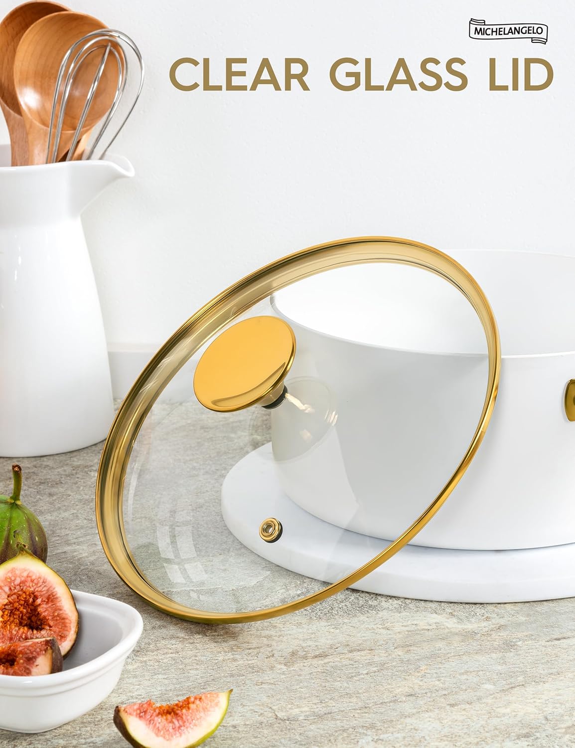 MICHELANGELO 3 Quart Saucepan with Lid, Non-Toxic Ceramic Sauce Pan with Ergonomic Handle, Nonstick 3 Qt Small Pot, Induction-Compatible, White