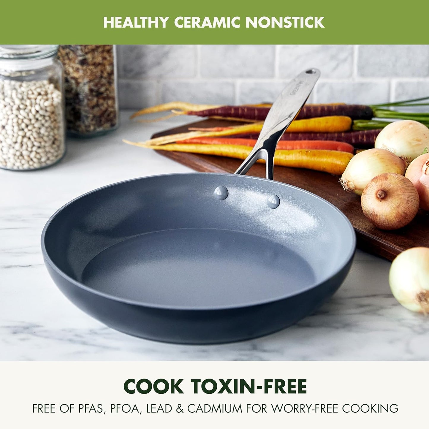 GreenPan 11" Valencia Pro Ceramic Nonstick Frying Pan Skillet, Hard Anodized PFAS-Free Cookware, Induction Ready, Compatible on All Cooktops, Dishwasher & Oven Safe, Stainless Steel Handle, Gray