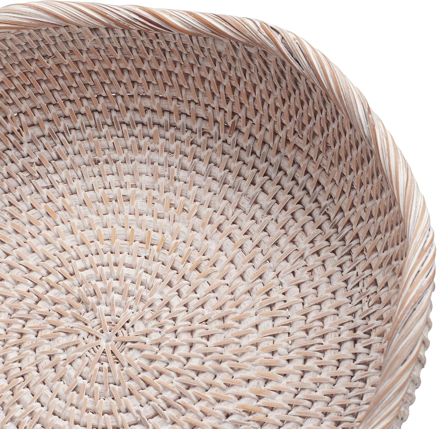 YANGQIHOME Rattan Round Fruit Baskets, Wicker Storage Bowls, Natural Woven Serving Basket Bowls, Decorative Baskets for Kitchen Counter Organizing, Whitewash, Set of 3