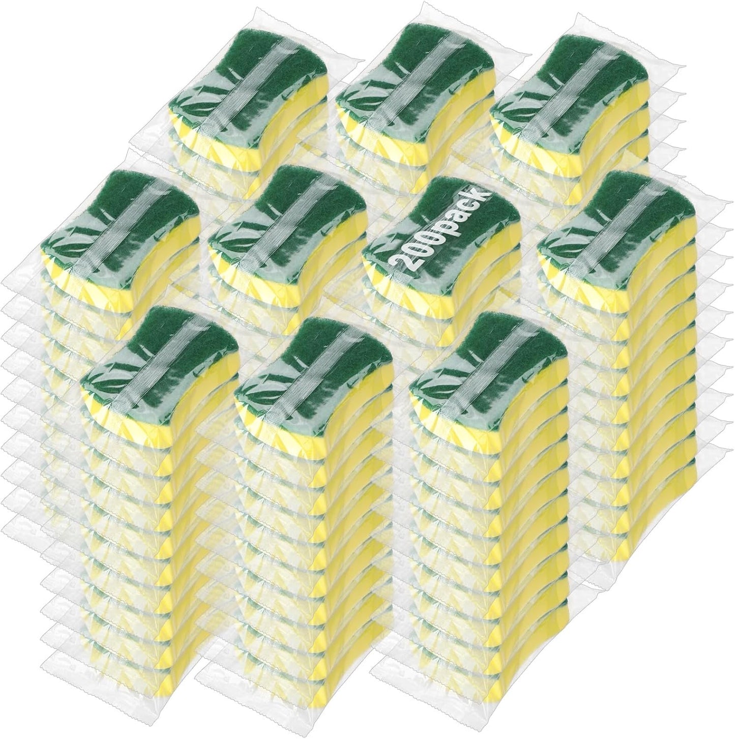200 Pcs Individually Wrapped Sponges,Uncompressed Non Scratch Scrouing Sponges for Household Cleaning Dishes Kitchen Airbnb Apartment Car Bike