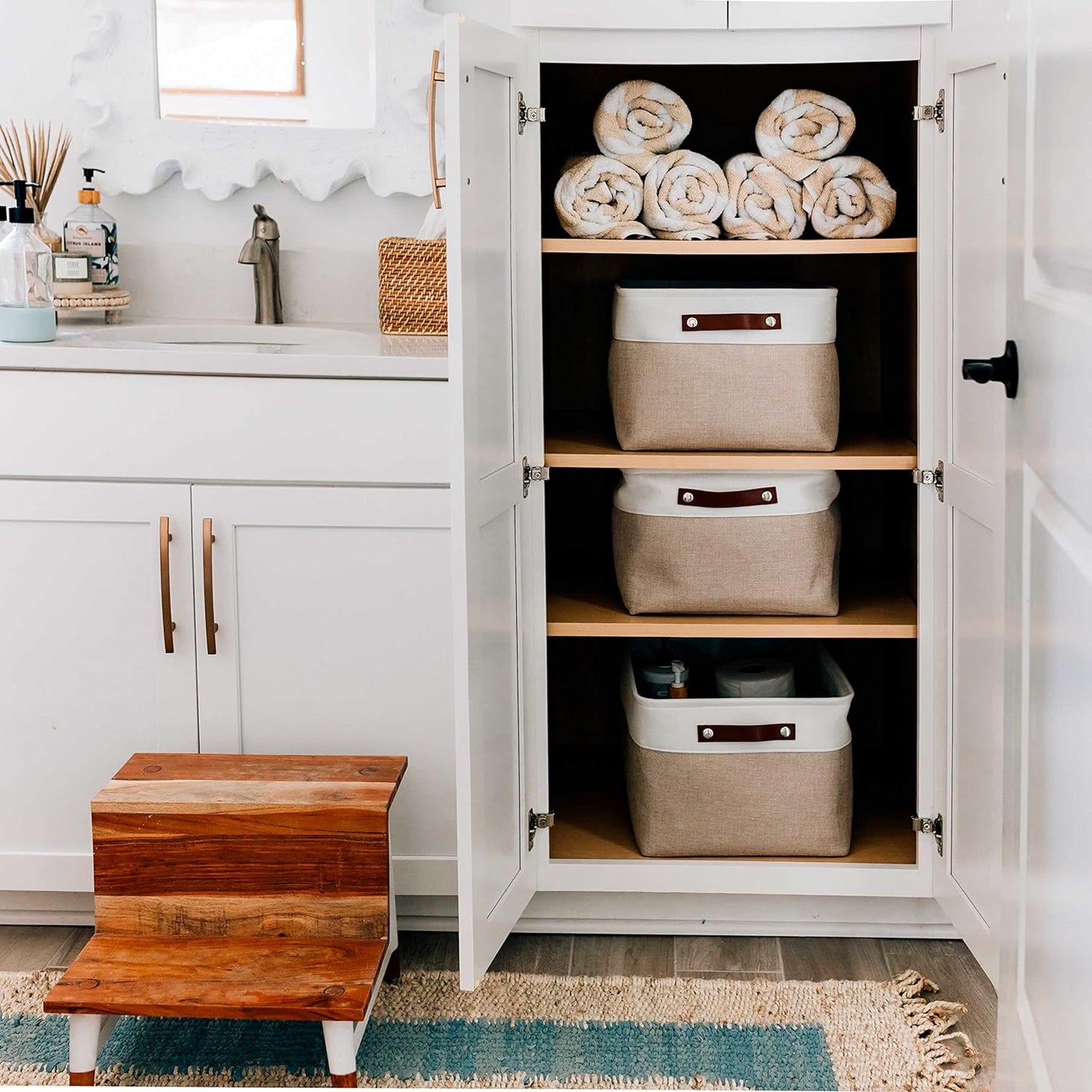 OrganiHaus Extra Large Fabric Storage Bins for Shelves 16x13in, Closet Storage Baskets for Shelf Organizing, Canvas Rectangle Bins for Organization, Linnen Baskets for Organizing - Beige/Off-White