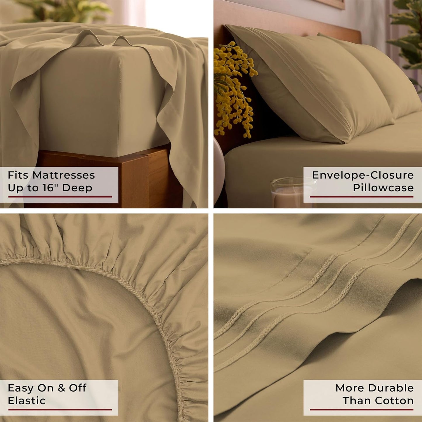 Mellanni Full Sheets Set - 4 PC Iconic Collection Bedding - Hotel Luxury, Extra Soft, Cooling Bed Sheets - Wrinkle, Fade, Stain Resistant (Full, Gold)