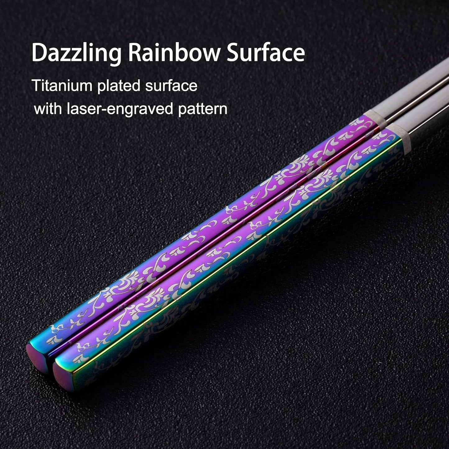 Metal Chopsticks, Reusable Dazzling Rainbow Stainless Steel, Titanium Plated, Non-slip, Dishwasher Safe, Eco-friendly, 2 Pairs Gift Set