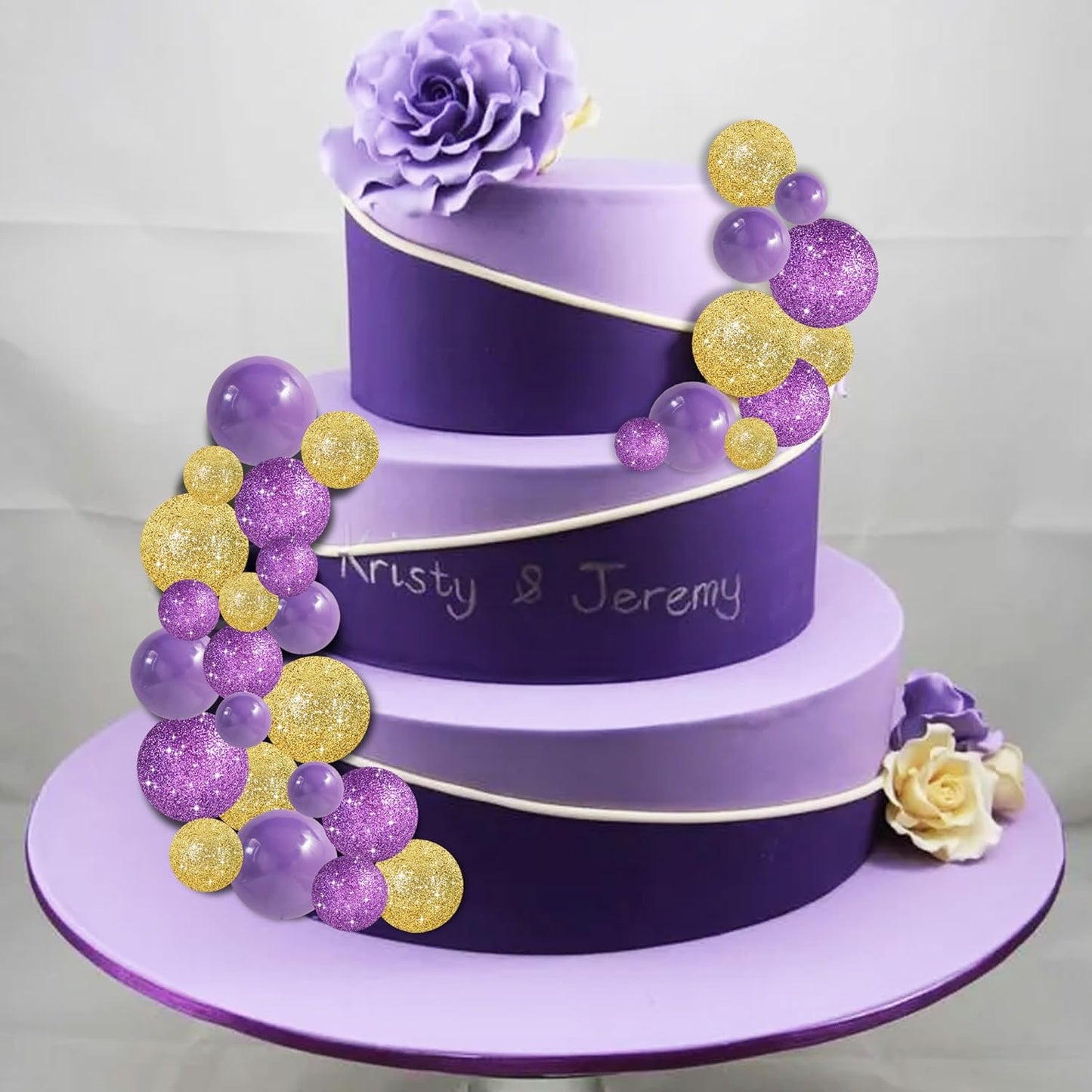 BEISHIDA 40 Pcs Ball Cake Toppers Mini Balls Cake Decorations Purple Gold Foam Balls DIY Cake Topper for Baking Congrats Grade 2025 Graduation Birthday Mardi Gras Lakers Decorations (Purple Gold)