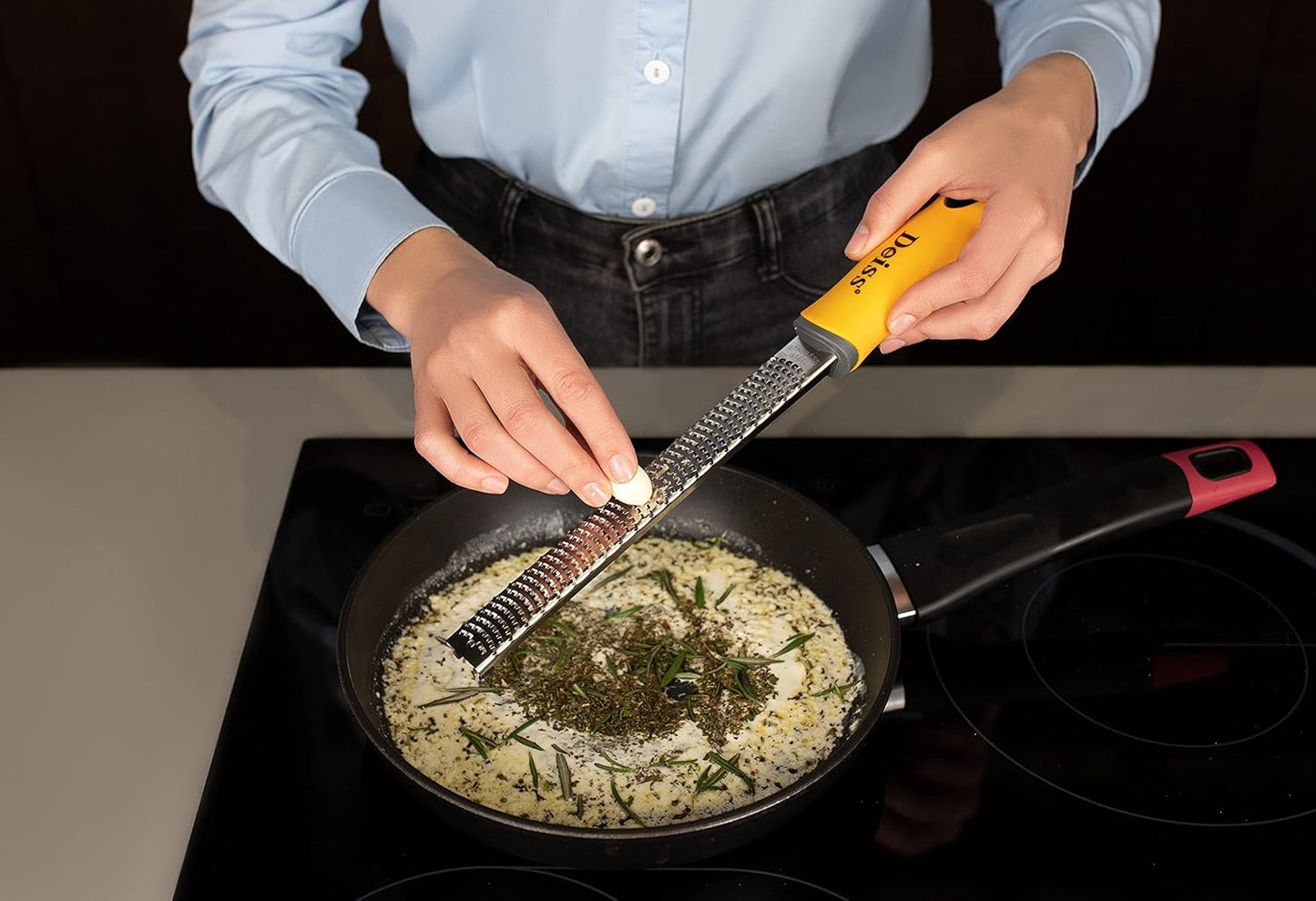 Deiss PRO Citrus Zester & Cheese Grater — Parmesan Cheese Lemon, Ginger, Garlic, Nutmeg, Chocolate, Vegetables, Fruits - Razor-Sharp Stainless Steel Blade, Wide, Dishwasher Safe