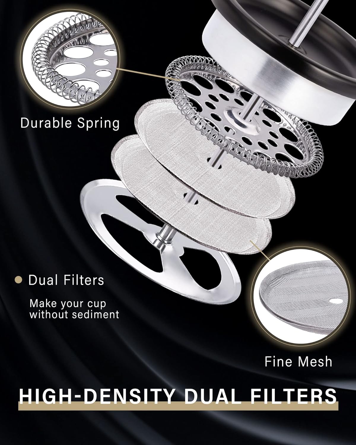 POLIVIAR French Press Coffee Maker, 12 oz Portable French Press with Mini Canister and Collection Bag, Double Wall Insulation & Dual- Filter Screen, Food Grade Stainless Steel for Coffee