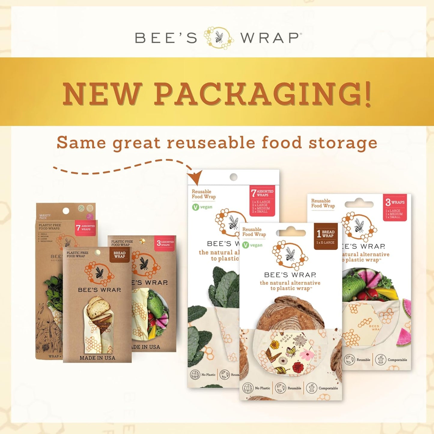 Bee's Wrap Beeswax Wraps for Food - Mushroom Magic 3 Pack (S, M, L) Made in USA Reusable & Organic Food Wraps, Sandwich Wrap & Bowl Covers - Eco-Friendly Alternative to Aluminum Foil & Plastic Wrap