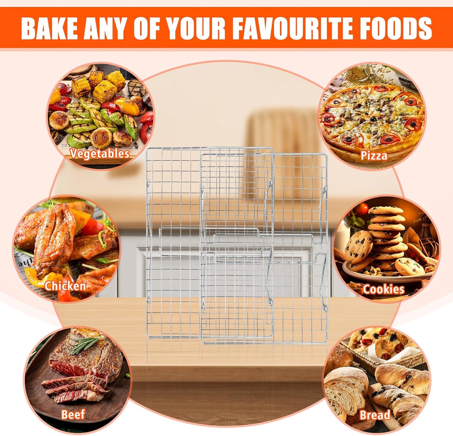 Cooling Rack, 304 Stainless Steel 3 Tier Cooling Rack for Cooling, Roasting and Grilling, Heavy Duty and Collapsible, Oven and Dishwasher Safe, 12" x 16.5", 2 Pack