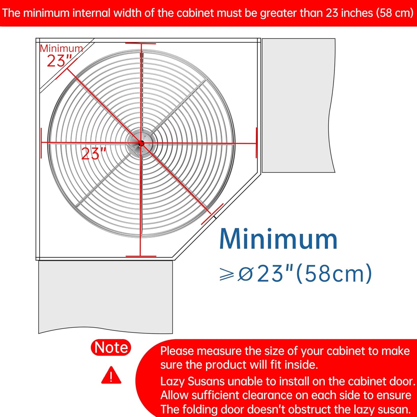 21 1/4" Lazy Susan Turntable for Cabinet, Full Circle Corner Cabinet Lazy Susan Replacement Shelves Rotating Rack for Corner Base, Fits Cabinets Over 23"