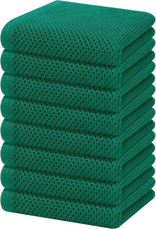 Homaxy 100% Cotton Waffle Weave Kitchen Dish Towels, Ultra Soft Absorbent Quick Drying Cleaning Towel, 13 x 28 Inches, 8-Pack, Dark Green
