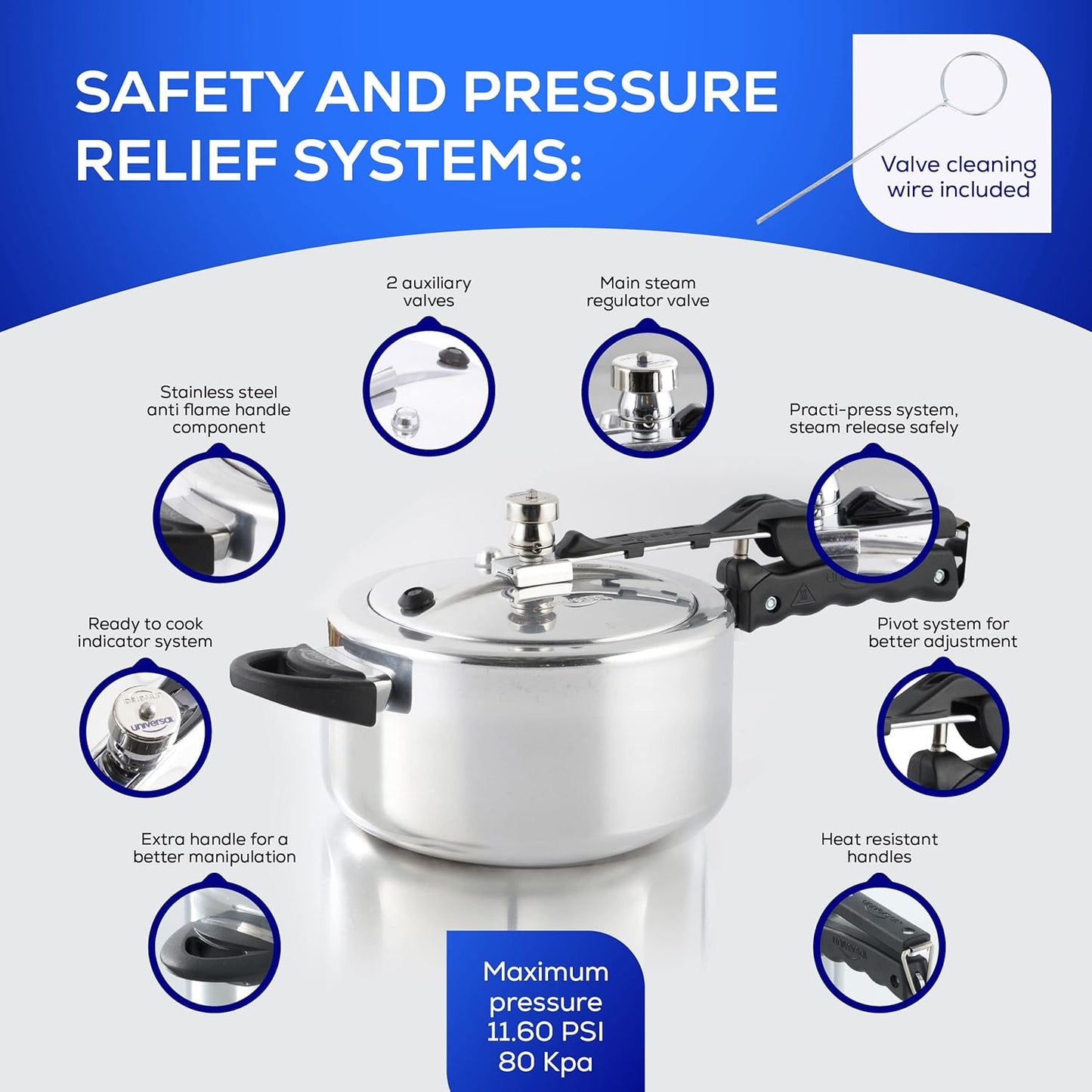 Universal (4.2 Quart / 4 Liter) Pressure Cooker, 5 Servings, Aluminum Pressure Cooker With Multiple Safety Systems and Heat Resistant Handles For Stews, Soup, Meat, and Beans