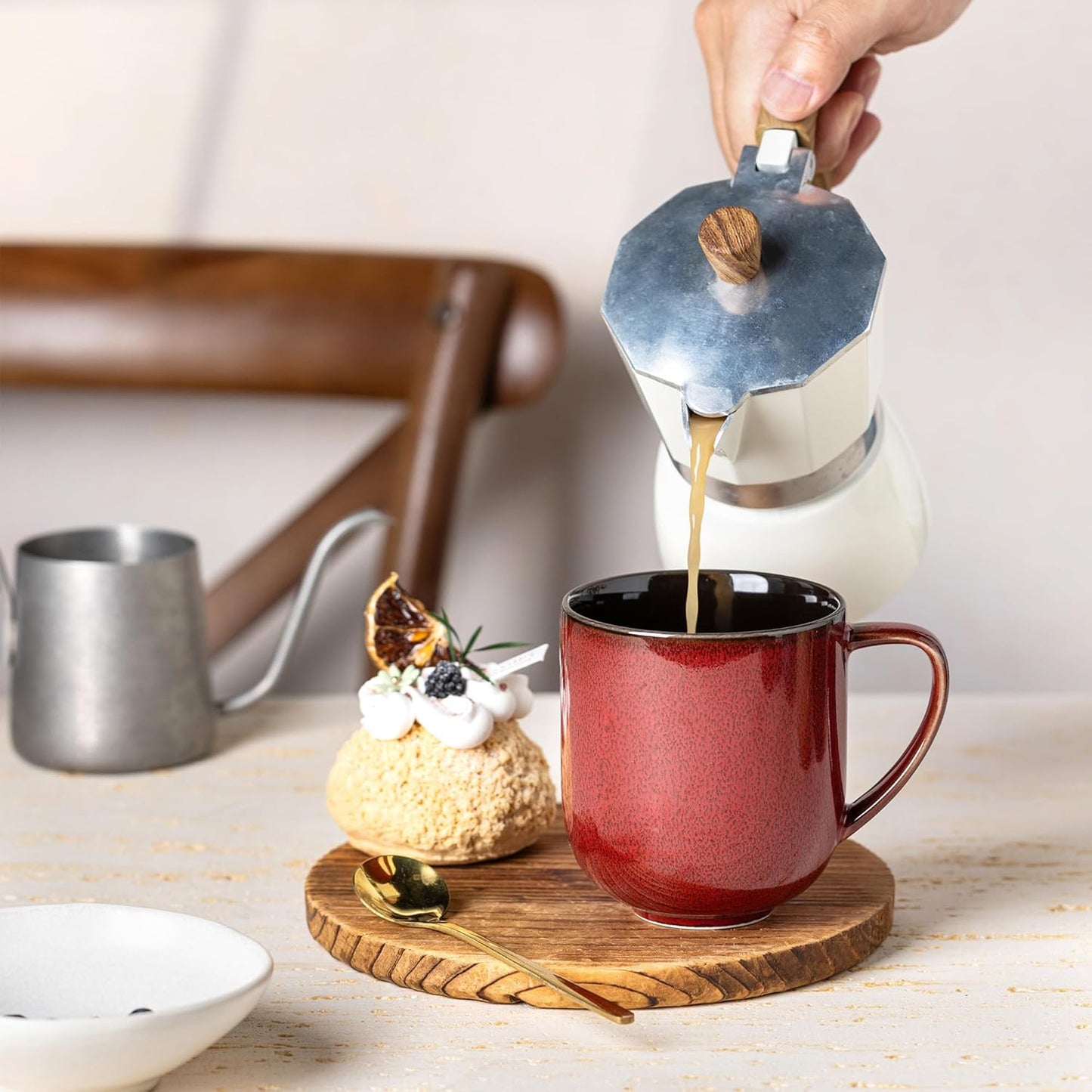 LERATIO 12OZ Ceramic Coffee Mugs Set of 6, Large Porcelain Coffee Cups With Large Handle For Latte,Cappuccino,Milk,Cocoa,|Dishwasher&Microwave Safe Mug Sets,Ideal for Man,Woman,Dad, Mom-Red