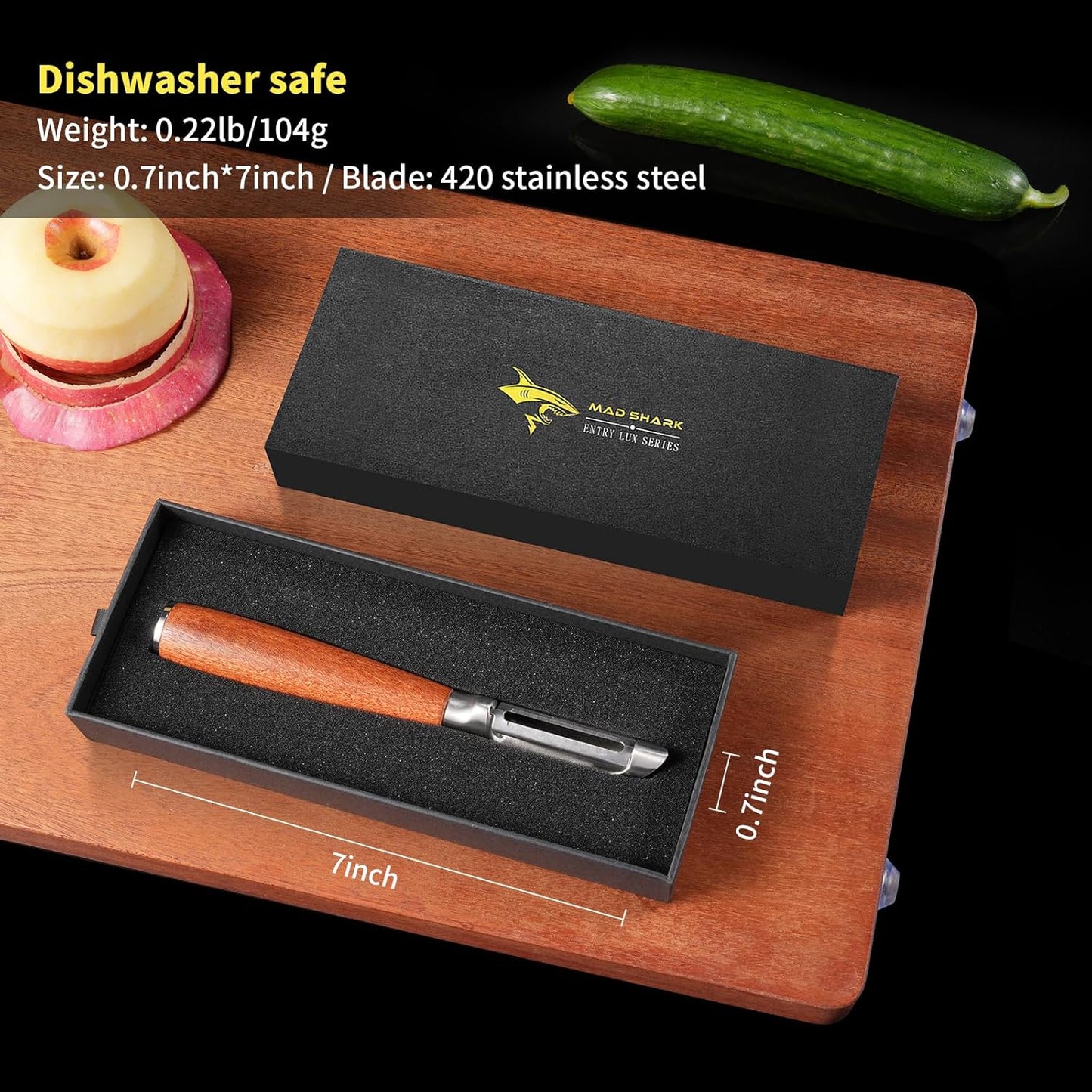 MAD SHARK Ultra Sharp Potato Peelers for Kitchen,Vegetable Peeler,Fruit Peeler Easy to Use Rosewood I Peeler Non-Slip Ergonomic Grips for Carrot, Veggie,Cucumber, Apple(3 Years Warranty)