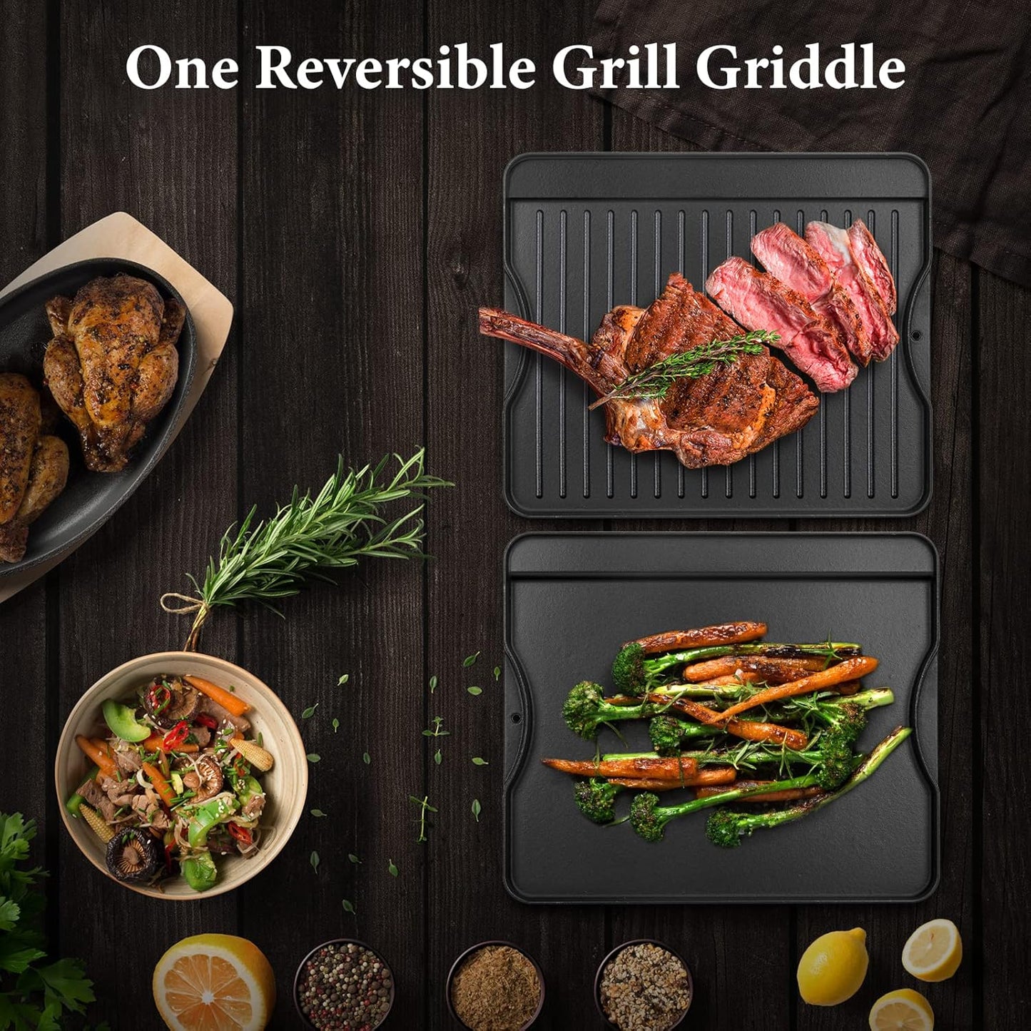 Cast Iron Cooking Griddle for Camp Chef, Reversible Double-sided Griddle for All Camp Chef 14" x 16" Outdoor Stoves 2 Burner Stove Explorer 2-Burner, 3-Burner, 2X, 3X, Single Burner Stove，1 Pack