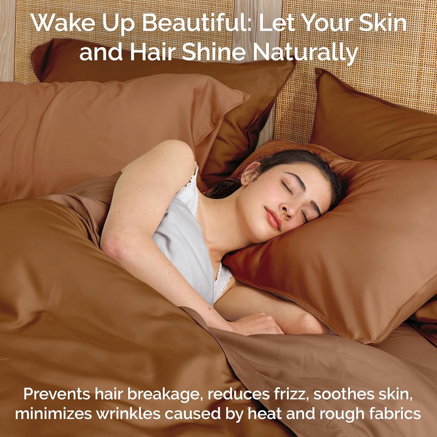 100% Viscose from Bamboo Sheets Full Size, Super Soft Bedding Set, 4PC Cooling Sheets for Hot Sleepers, Vegan Silk Moisture Wicking, Organically Grown Bedsheet, Almond - 54" x 75"