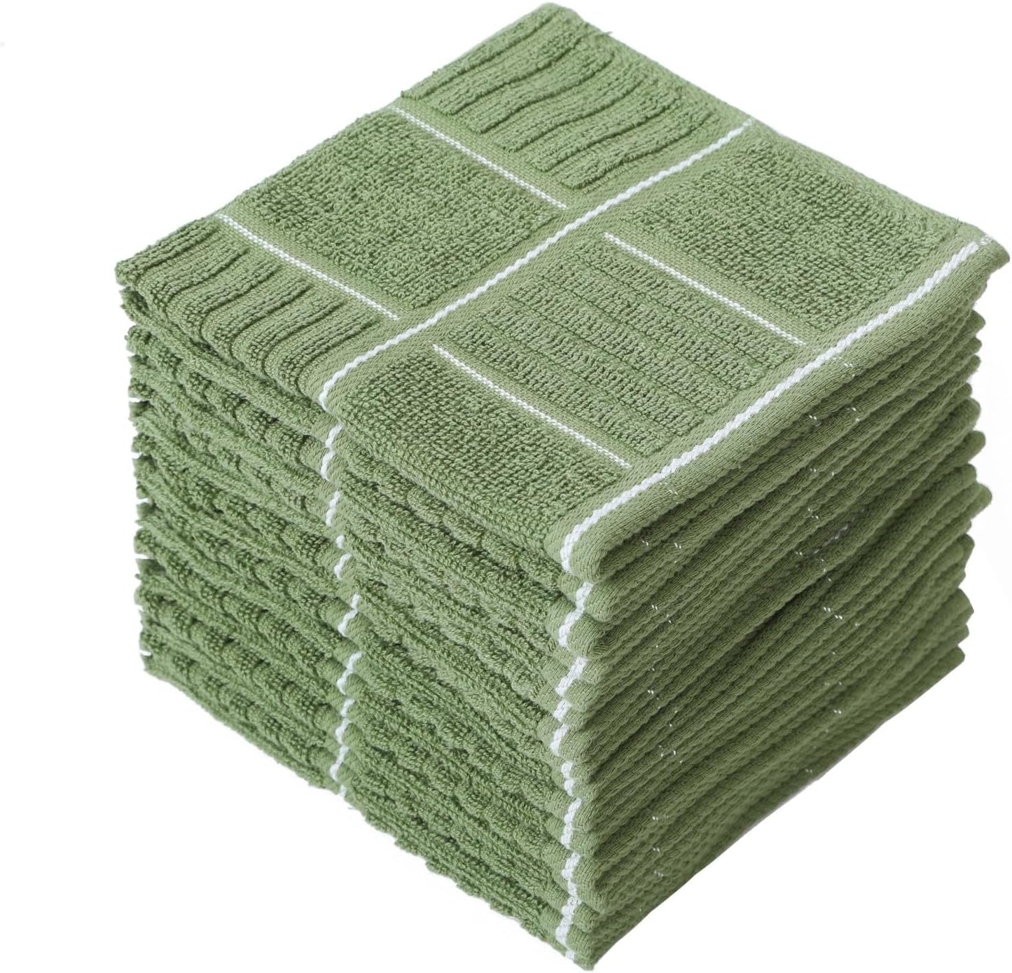 Glynniss Dish Cloths for Kitchen Washing Dishes, Super Absorbent Dish Rags, Cotton Terry Cleaning Cloths Pack of 8 (Geen, 12x12 inches)