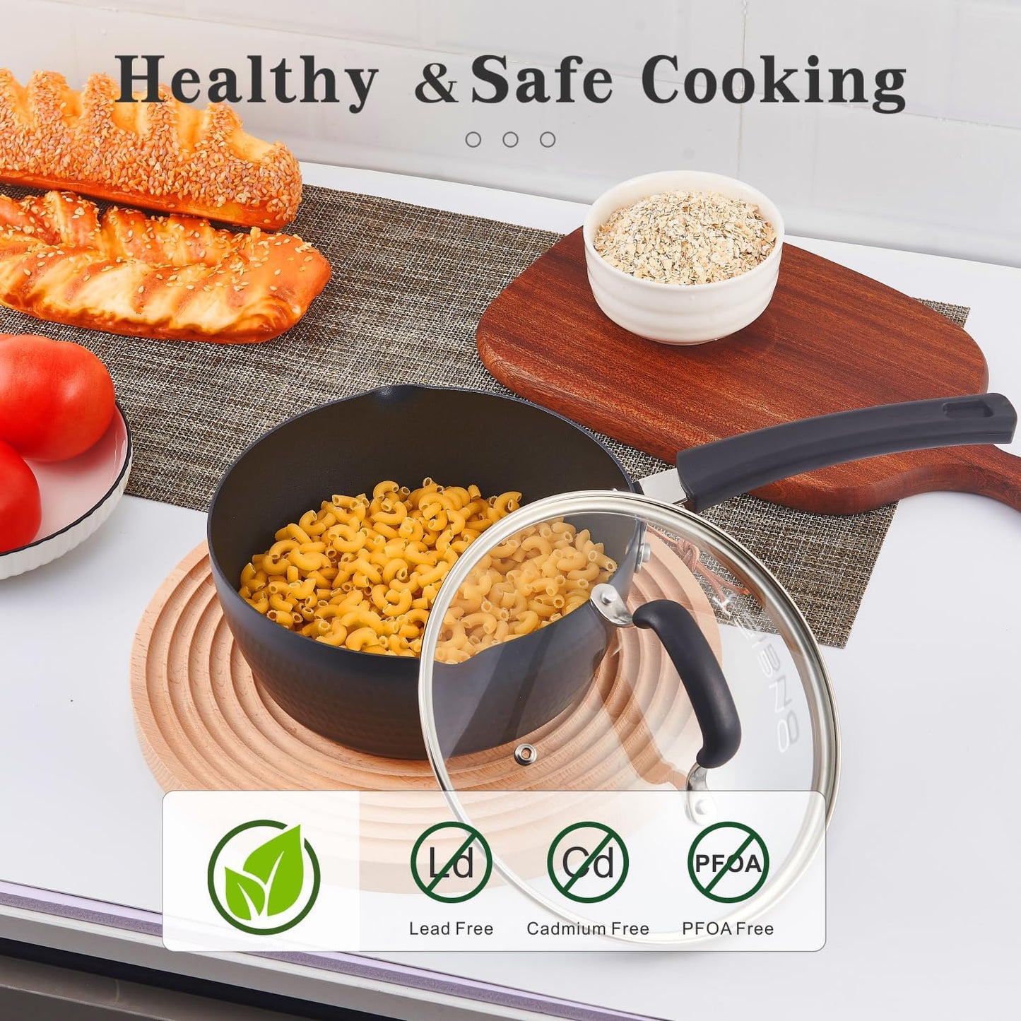 Nonstick Small Sauce Pan with Lid, 2.4QT Yukihira Sauce pan with Pour Spouts, Multipurpose Handy Little Saucepan with Stay Cool Handle, Small Pots for Cooking, Soups, Noodles, Milk