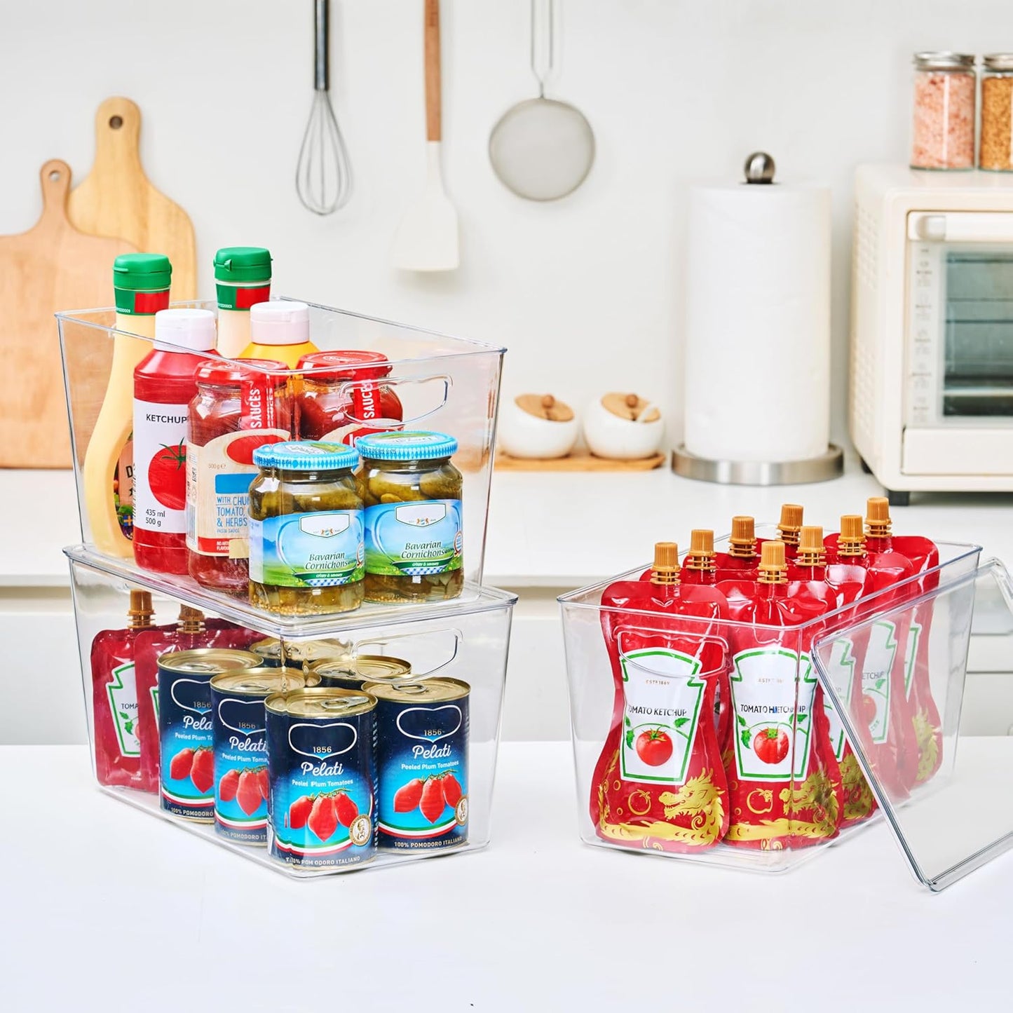 theaoo Clear Storage Bins with Lids Stackable - XLarge Plastic Containers for Pantry Organization and Storage - Perfect for kitchen,Fridge,Laundry Room,Bathroom,Garage,Closet,Cabinet Organizer -8 Pack