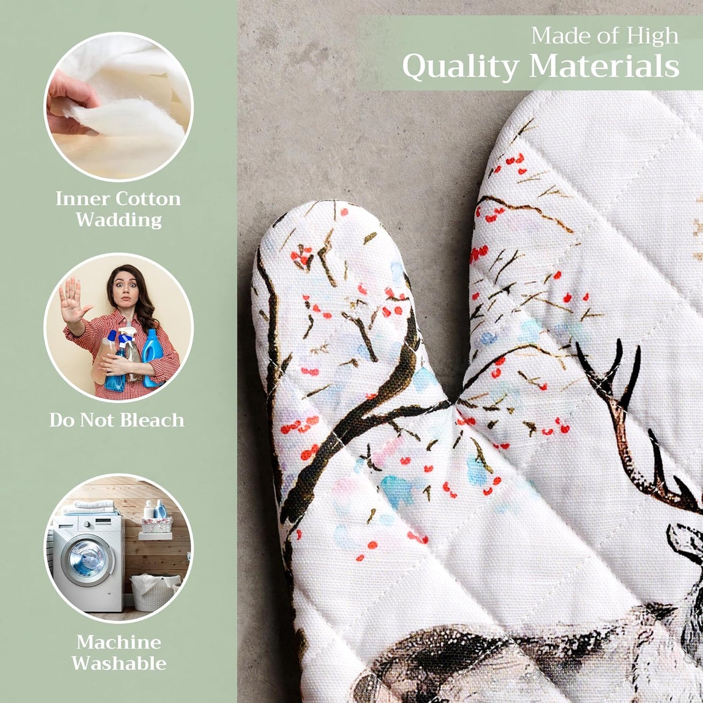 Maison d' Hermine Oven Gloves 100% Cotton Oven Mitt 7" x 13" with Loop Heat Resistant, BBQ, Cooking Gloves, Baking, Grilling, Kitchen, Handling Hot Pans (Pack of 1, Rural Christmas)