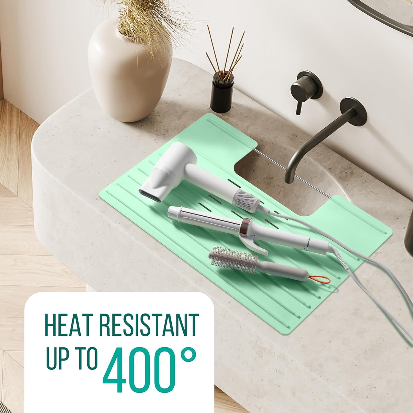 Maplefield Silicone Over-the-Sink Makeup Mat - Mint 22 x 2 x 2 In - Heat-Resistant up to 400°F - Foldable Sink Cover for Counter Space - Travel-Friendly Vanity Topper