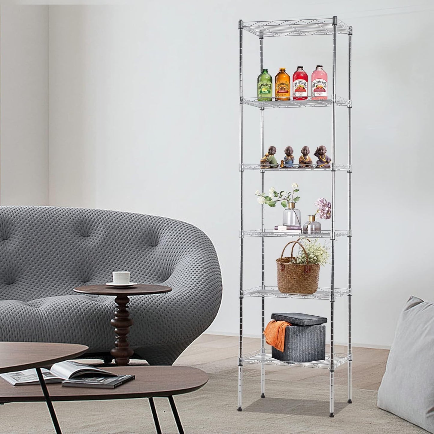 FDW 6 Tier Wire Shelving 17L x 12W x 64H Pantry Shelves Storage Rack Shelving Units Adjustable Metal Shelves for Kitchen Commercial Garage Small Places,Chrome