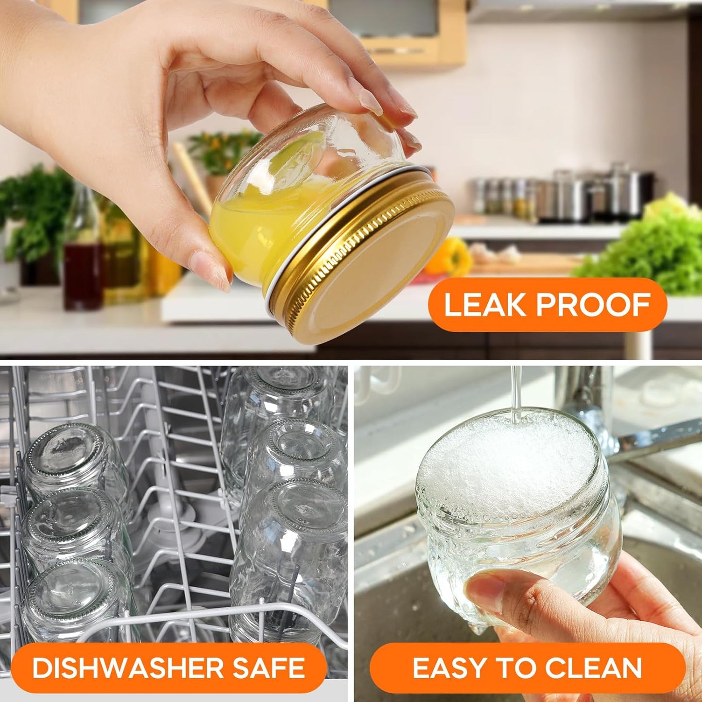 4 oz Mason Jars With Gold Lids, 24 Pack Regular Mouth Canning Jars for Jam, Honey, Yogurt, Spices, Snacks, DIY Projects, Wedding Favors- Includes 30 Stickers