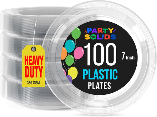 Exquisite Party Solids Clear Plastic Plates For Party 7" Clear Disposable Plates Heavy Duty Supplies 100 Pcs Plastic Dinnerware Sets Heavy Duty 350 GSM Disposable Dinnerware Set