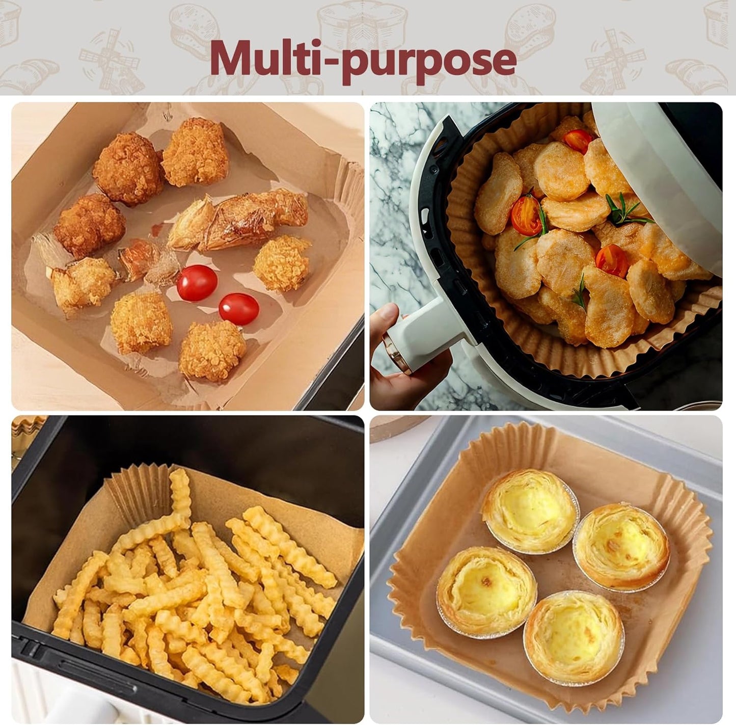 9 Inch Air Fryer Liners Disposable, 125 Pack Parchment Paper Sheets for Air Fryer Basket, Non-Stick, Disposable, Unbleached, Heat Resistant, Fits 5-8 QT Air Fryers, Oil-Free & Healthy Cooking