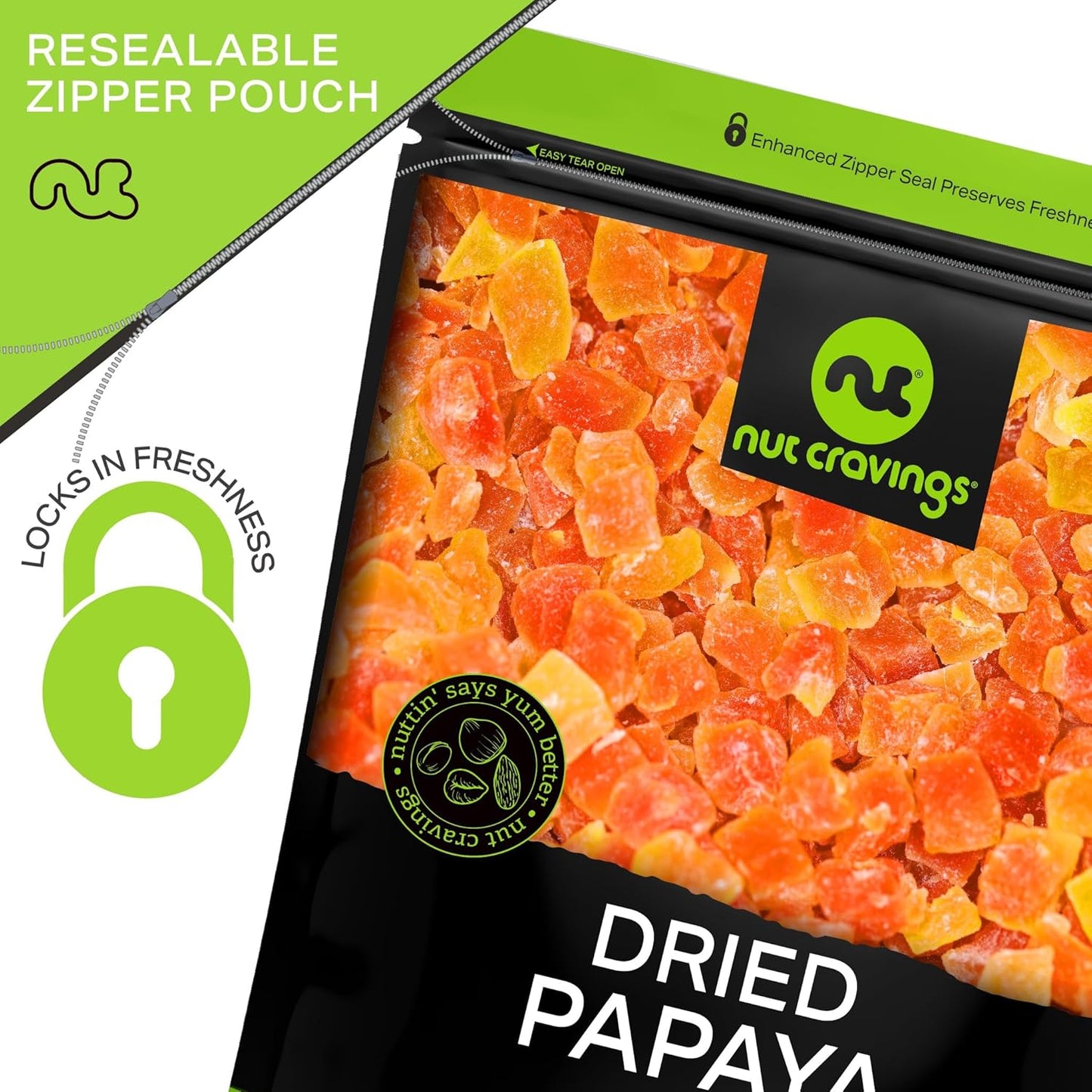 NUT CRAVINGS - Sun Dried Papaya Chunks, Lightly Sweetened (80oz, 5 LB) Bulk Dry Fruits Packed Fresh in Resealable Bag - Sweet Healthy Snack, Naturally Grown, Vegan, Kosher