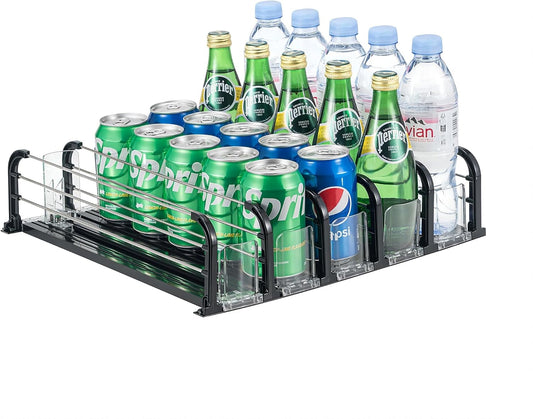 Drink Organizer for Fridge, Soda Can Organizer for Fridge, Self-Pushing Glide Drink Dispenser for Refrigerator-Holds up to 25 Cans Black (5 Rows)