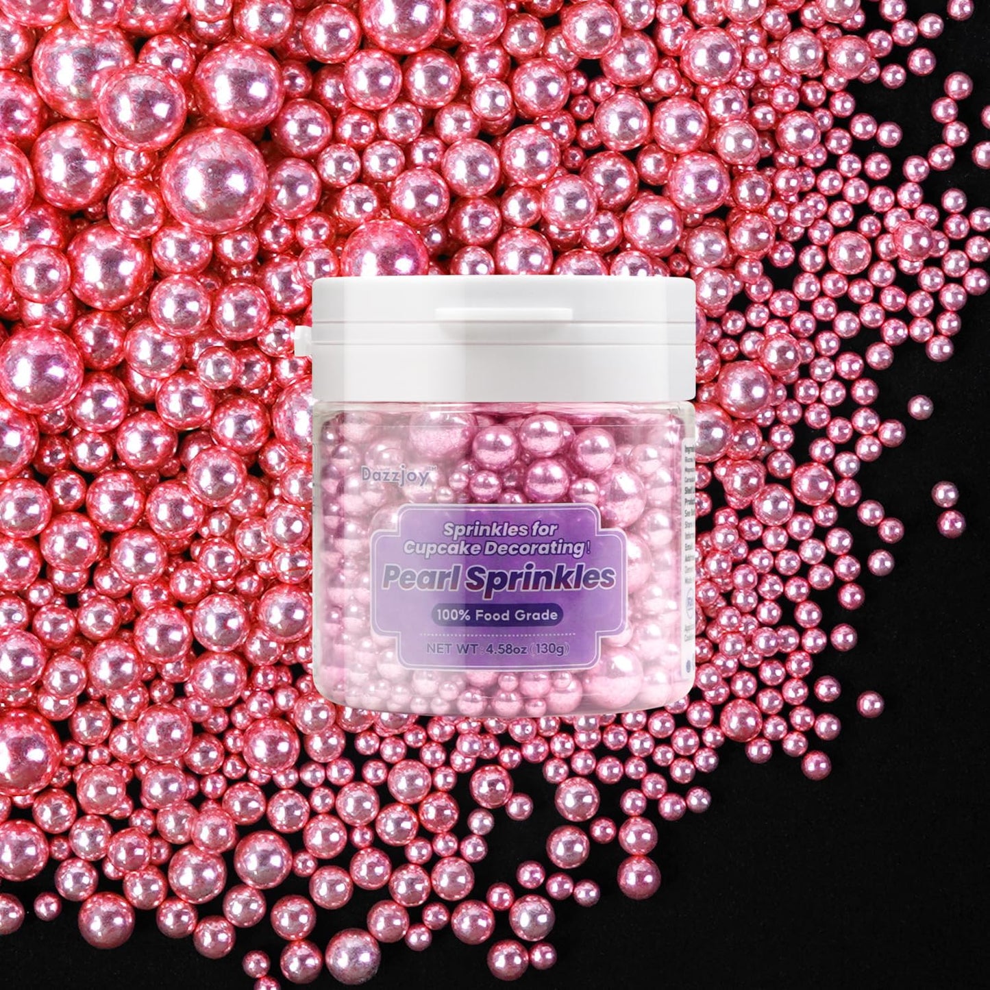 Dazzjoy Edible Rose Gold Pearl Sugar Candy Sprinkles, Mix Size, 4.58oz, Sprinkles for Cupcake Decorating, Baking Cake Decorations, Wedding Party Valentines Easter Supplies