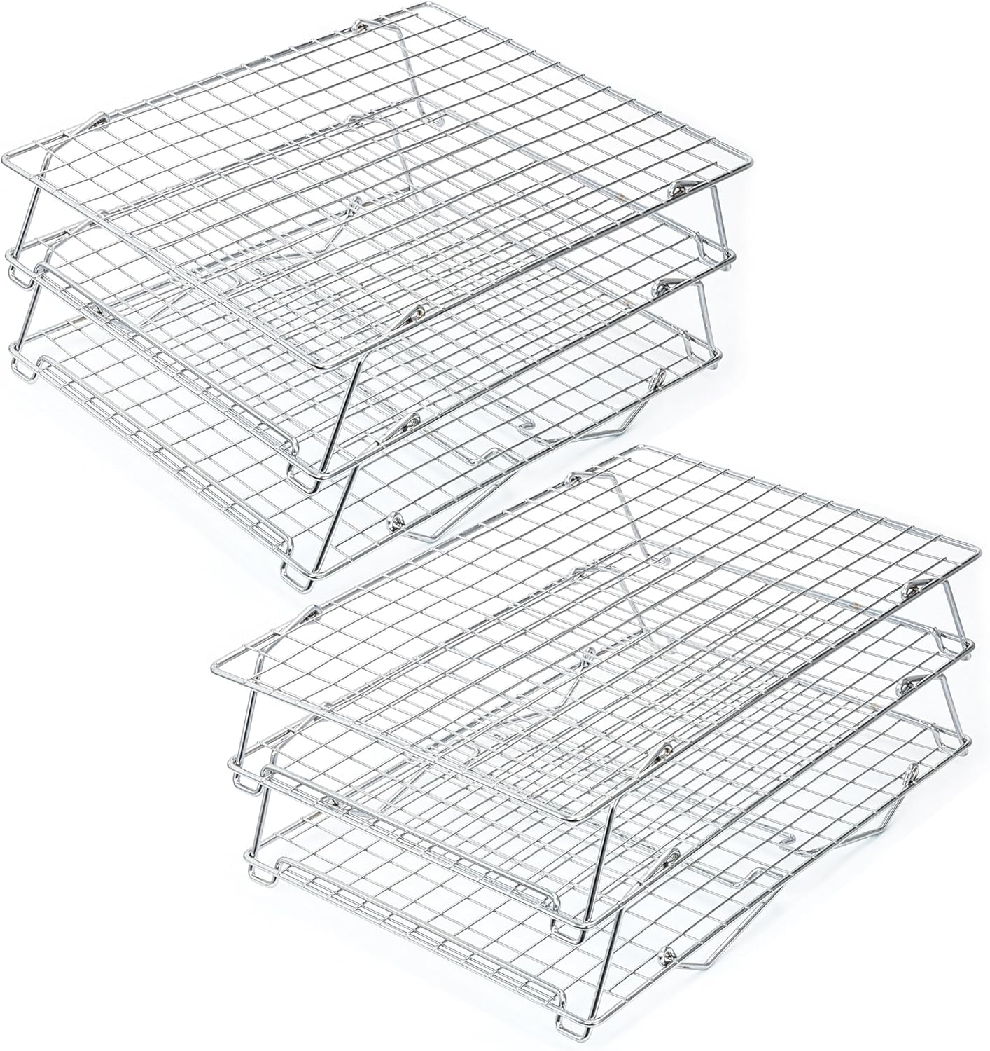 Cooling Rack, 304 Stainless Steel 3 Tier Cooling Rack for Cooling, Roasting and Grilling, Heavy Duty and Collapsible, Oven and Dishwasher Safe, 12" x 16.5", 2 Pack