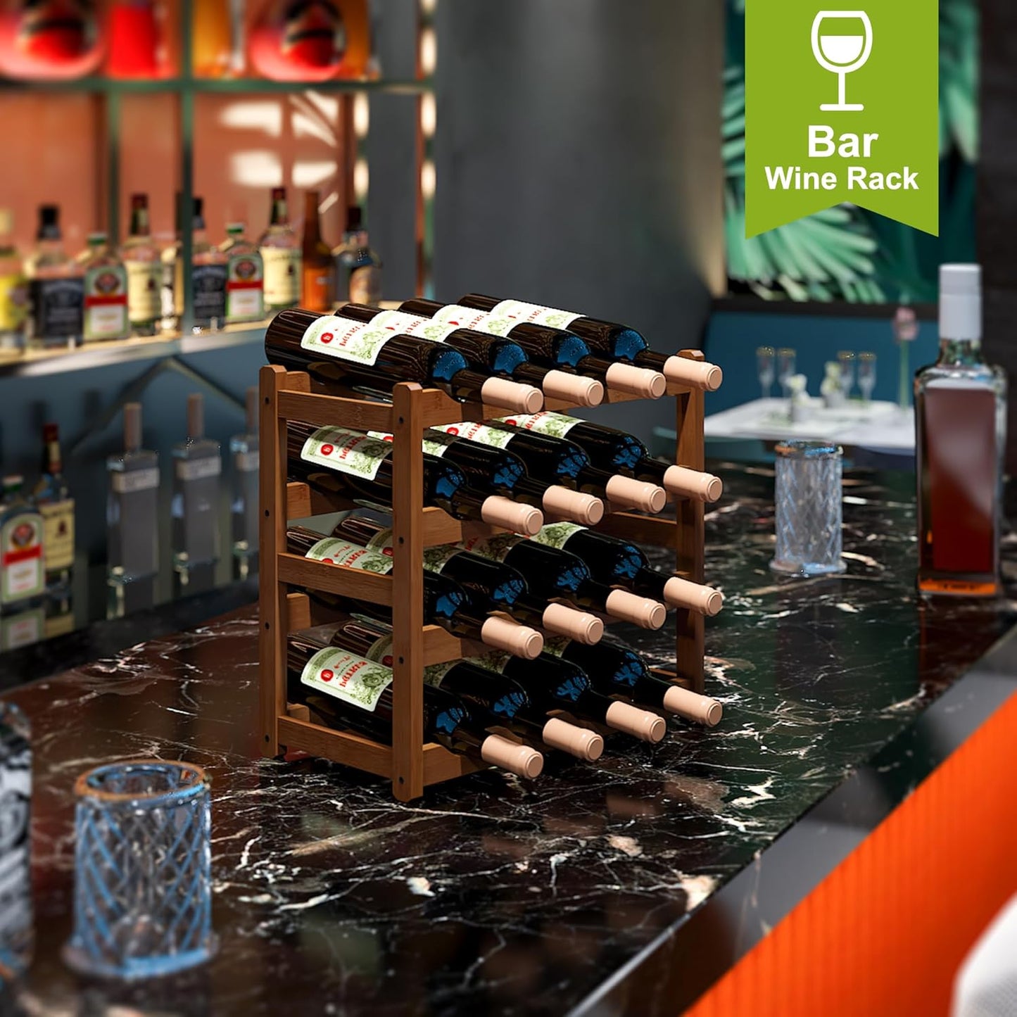 BMOSU Bamboo Wine Rack Wine Storage Cabinet Shelf 16 Bottle Wine Racks Countertop Sturdy for Kitchen Dining Room Pantry - 4 Tiers Wine Rack(Brown)