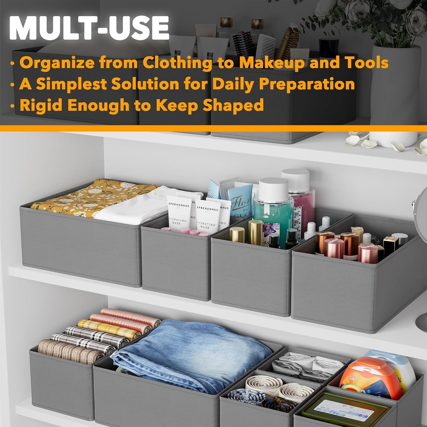 SpaceAid Drawer Organizer Clothes, 12 Pack Dresser Organizer Bins for Nursery, Closet Organization and Storage Dividers for Clothing, Baby Clothes, Underwears, Socks (Grey)