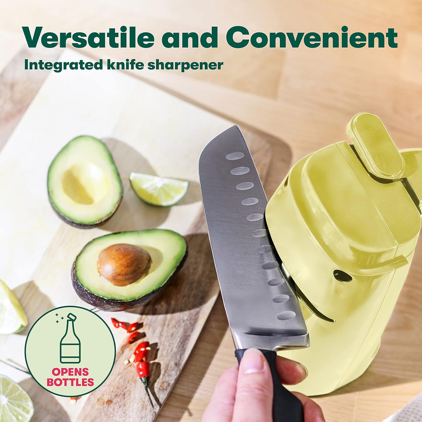 BELLA Electric Can Opener and Knife Sharpener, Multifunctional Jar and Bottle Opener with Removable Cutting Lever and Cord Storage, Stainless Steel Blade, Yellow