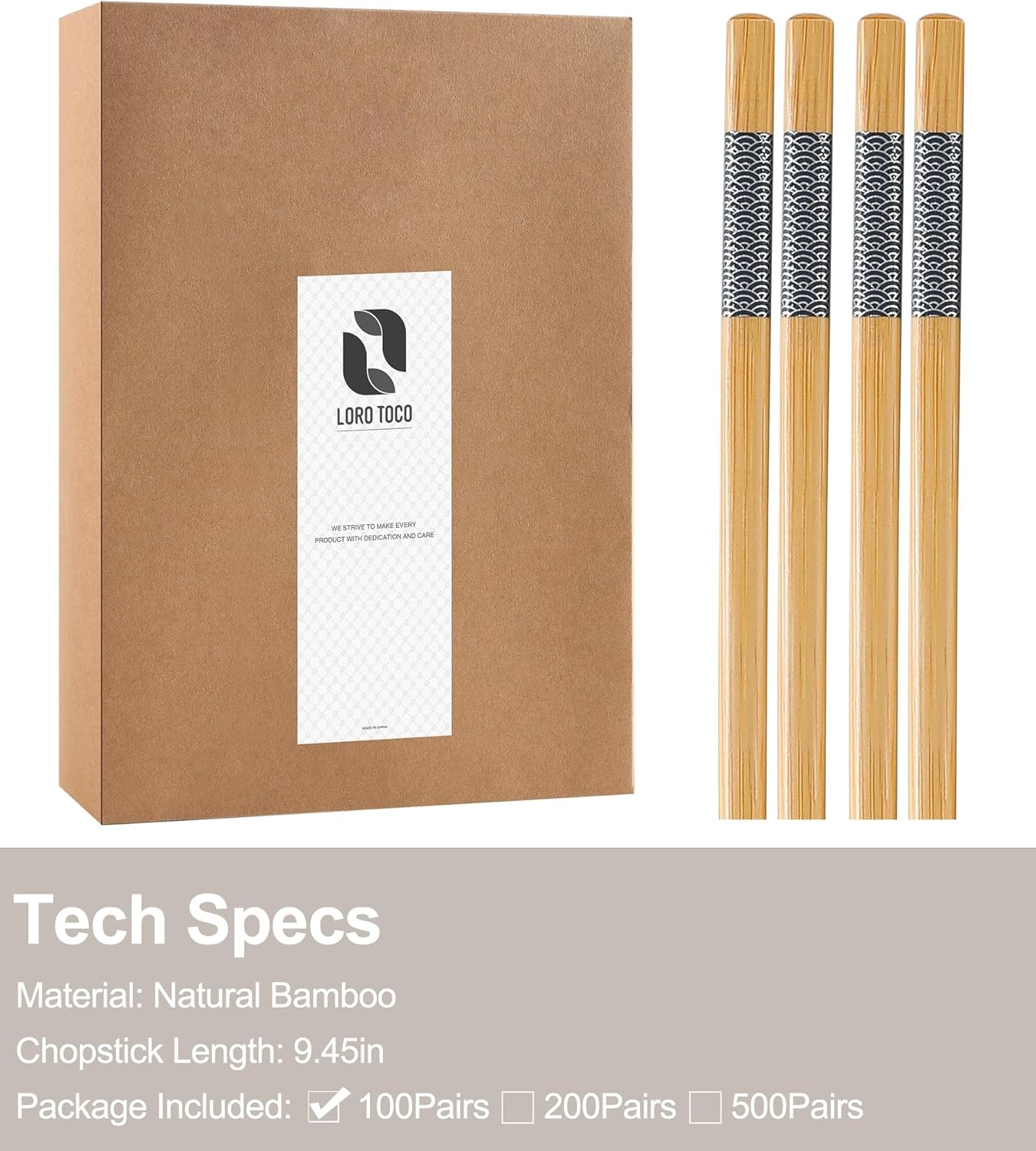 100 Pairs Bamboo Chopsticks | Disposable | Reusable | Separated Chopsticks Dishwasher Safe - （9.45in）