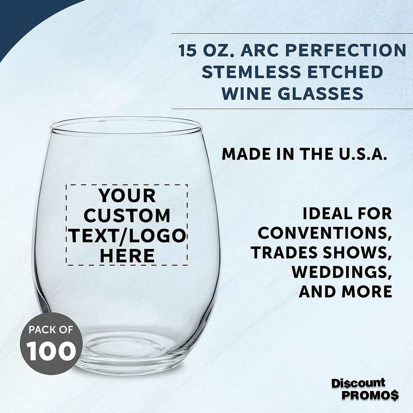 Custom Stemless Wine Glasses by ARC Perfection 15 oz. Set of 100, Personalized Bulk Pack - Restaurant Glassware, Perfect for Red Wine, White Wine, Cocktails - Clear
