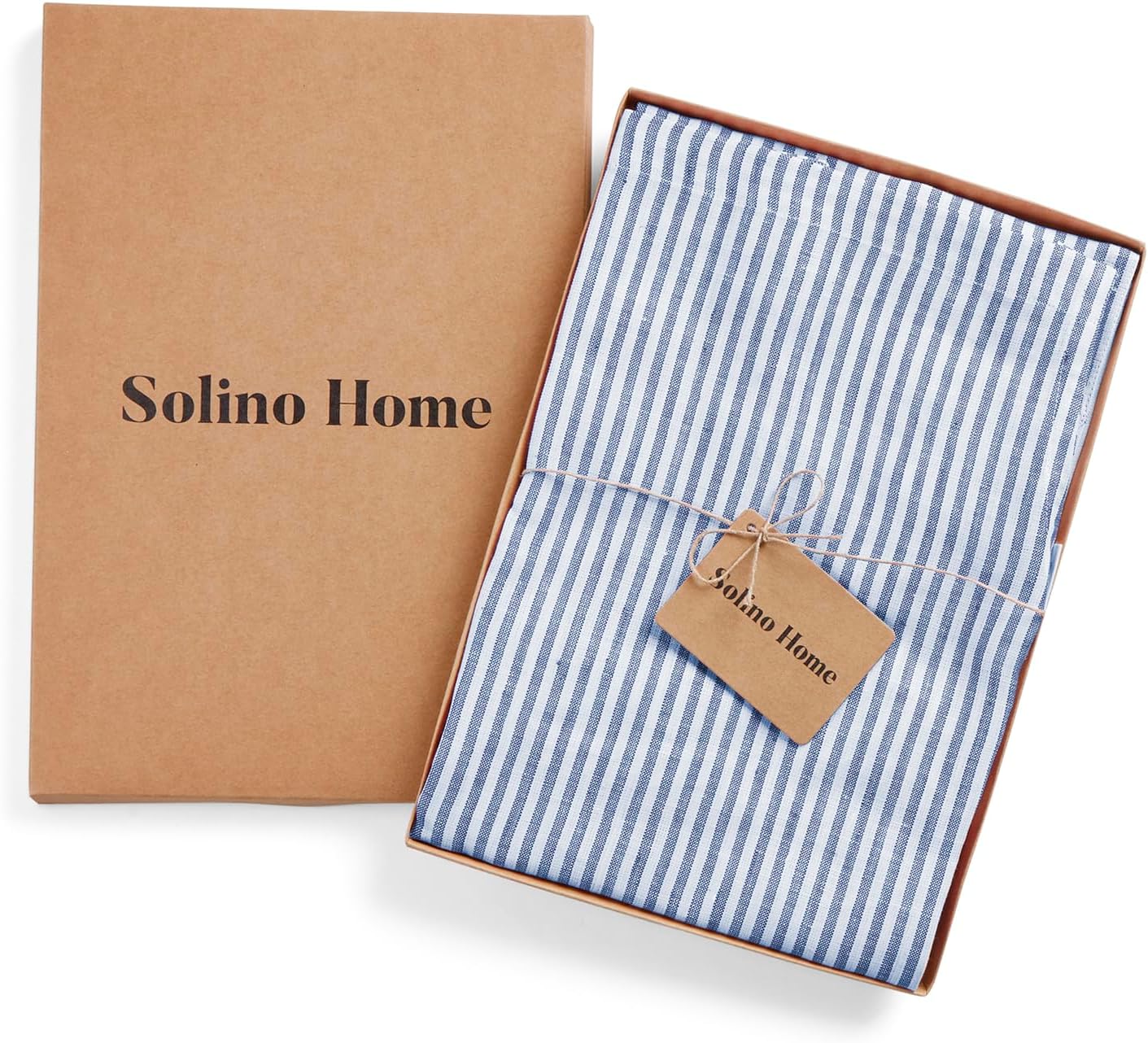Solino Home 100% Pure Linen Apron for Women & Men - Navy and White Stripe Full Midi Bib Apron, Adjustable Neck Strap with Center Pockets for Kitchen, Chef - Handcrafted from European Flax